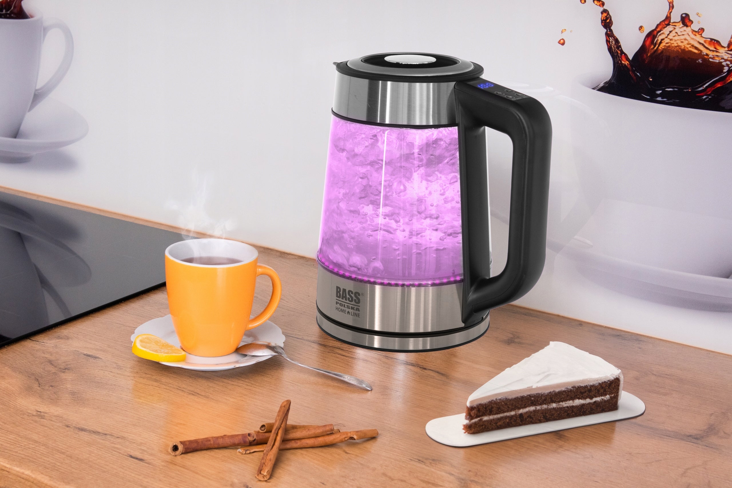 ELECTRIC KETTLE 1,7L 2200W REG TEMP 40-100°C GLASS WIRELESS LED Material metal glass