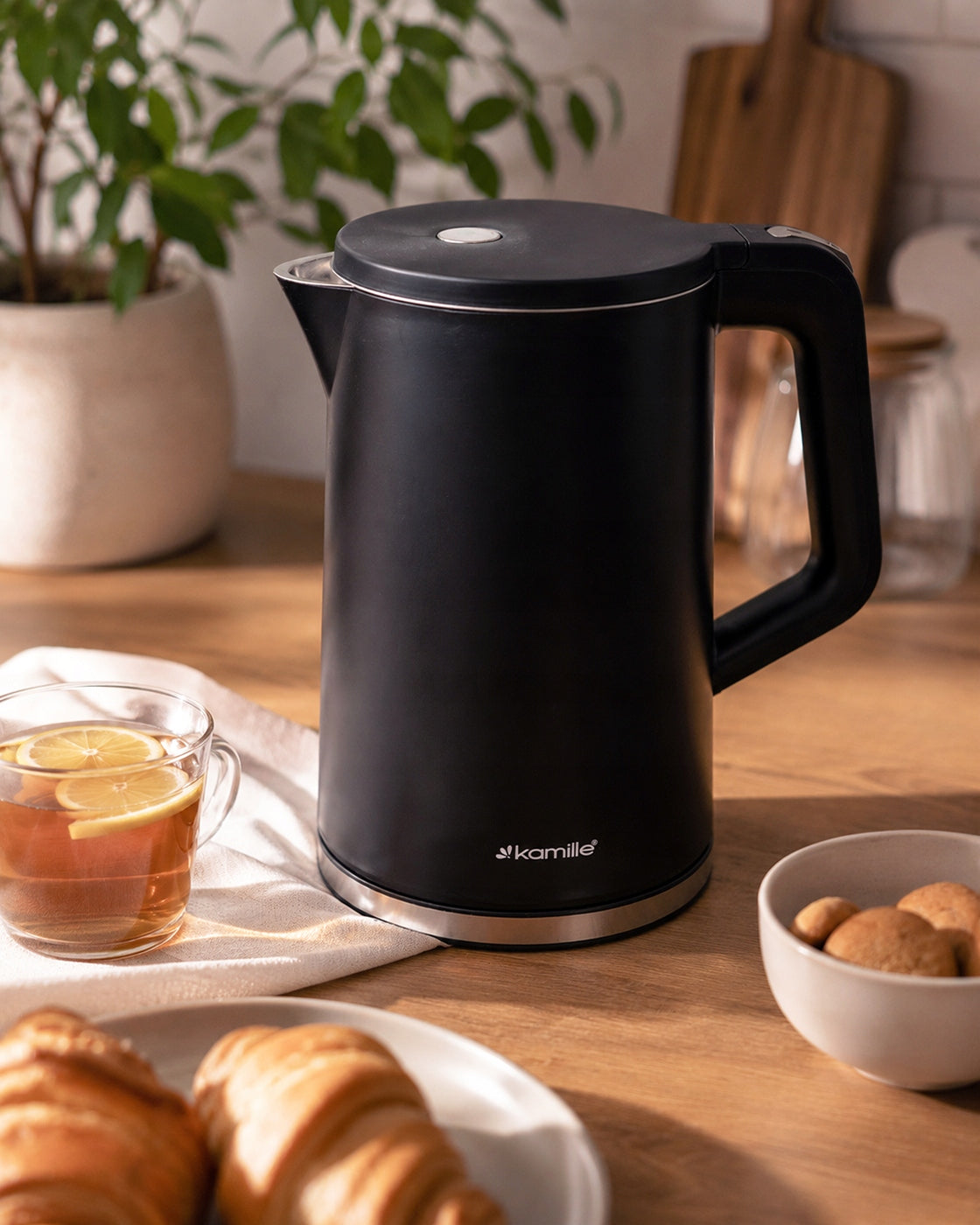 ELECTRIC KETTLE 1,7L BLACK MESH FILTER ROTATING BASE KAMILLE Packaging status original
