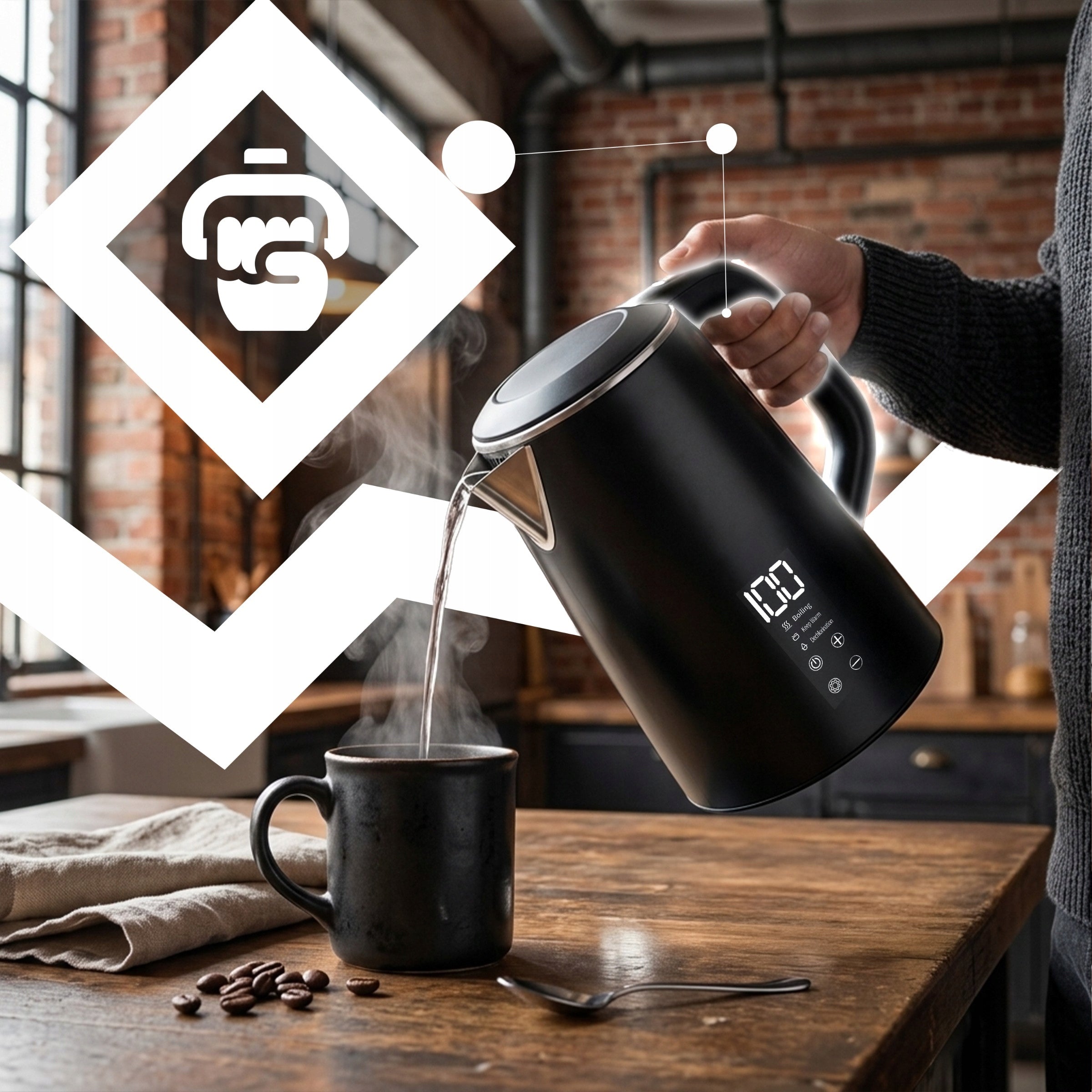 ELECTRIC KETTLE 1500W 1,6L WIRELESS TOUCH TEMPERATURE CONTROL Brand RETOO