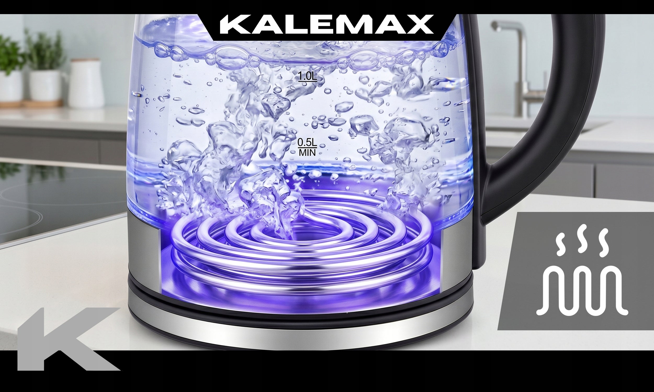ELECTRIC KETTLE BLACK QUIET 2L STEEL 1800W LED BACKLIGHT STRONG Power 1800 W
