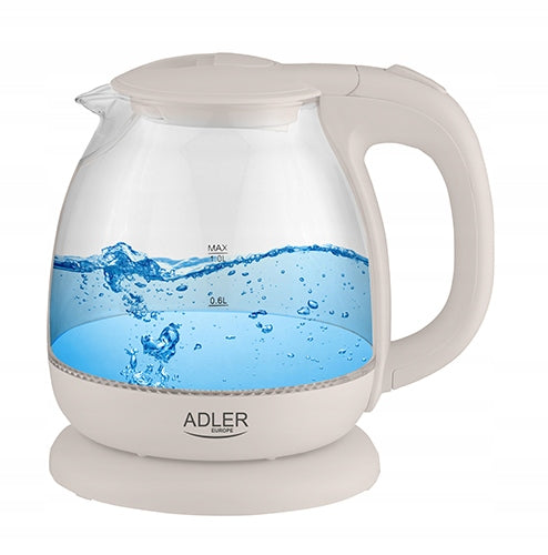 ELECTRIC KETTLE GLASS ILLUMINATED LED 1 L WIRELESS CREAM Packaging status original