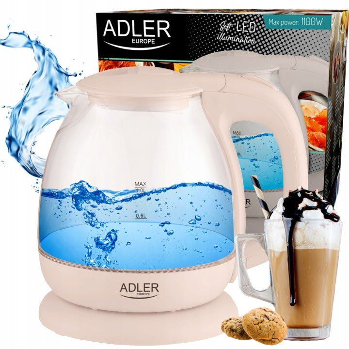 ELECTRIC KETTLE GLASS ILLUMINATED LED 1 L WIRELESS CREAM