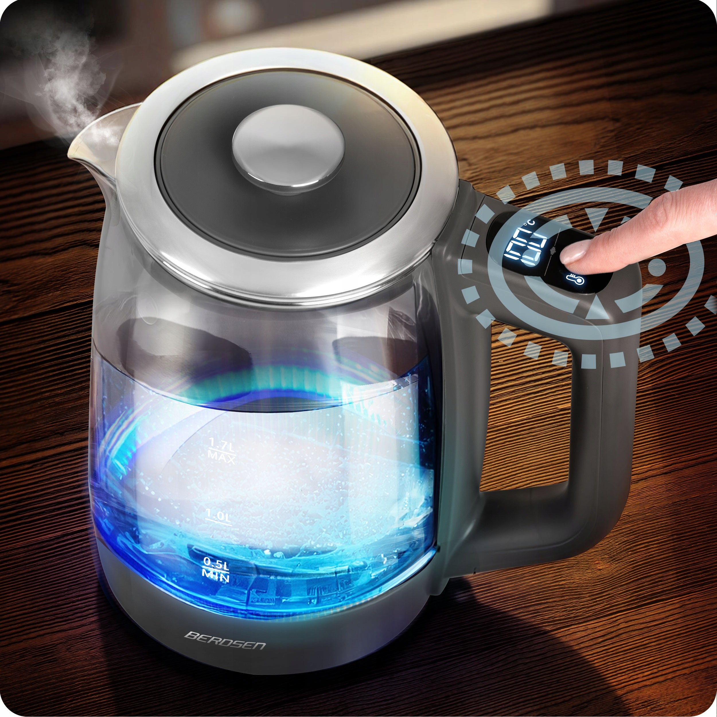 ELECTRIC KETTLE GLASS TEMPERATURE CONTROL 2200W BERDSEN 1,7L Brand Berdsen