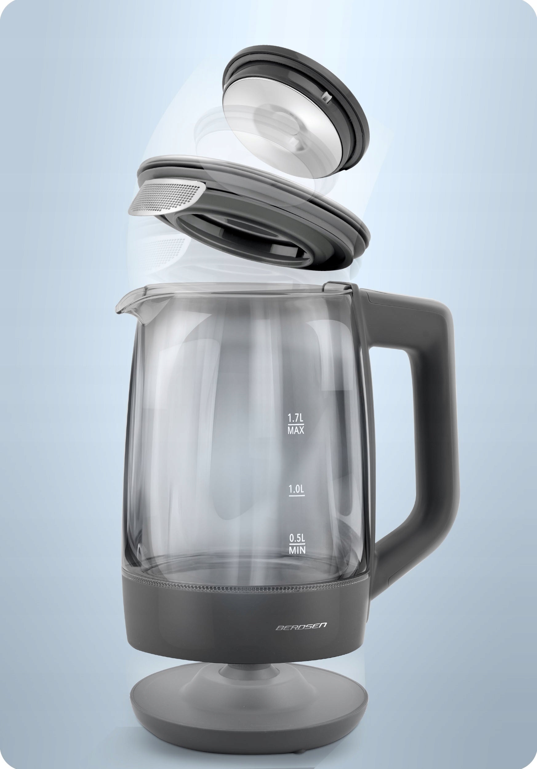 ELECTRIC KETTLE GLASS TEMPERATURE CONTROL 2200W BERDSEN 1,7L Capacity 1.7 l