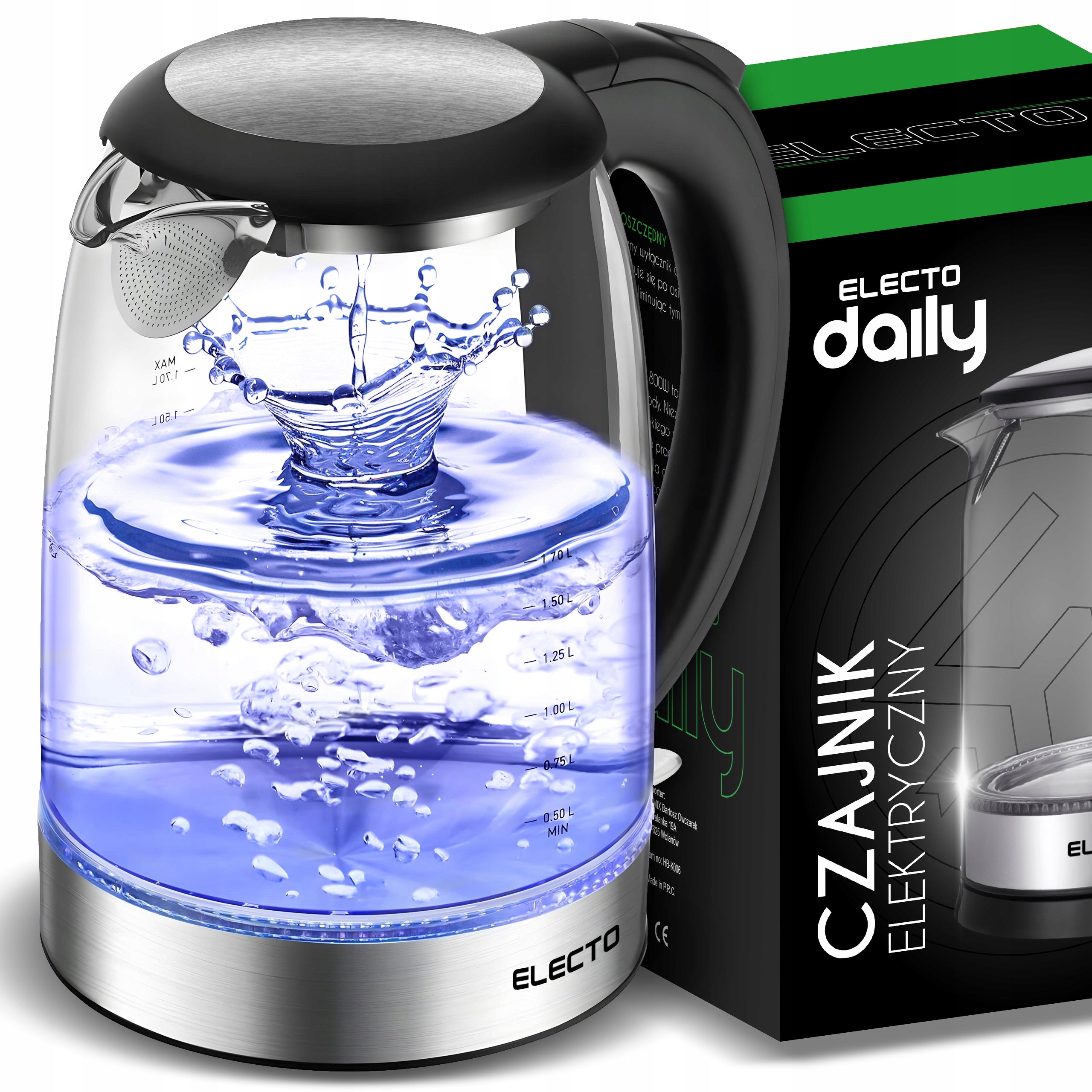 ELECTRIC KETTLE GLASS WIRELESS 1,7L WITH LED BACKLIGHT 1800W