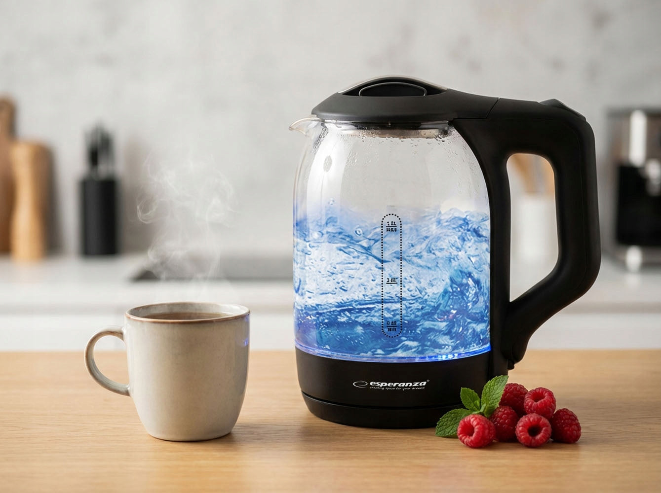 ELECTRIC KETTLE GLASS WIRELESS LED BACKLIGHT 1,7L 1500W Brand Esperanza