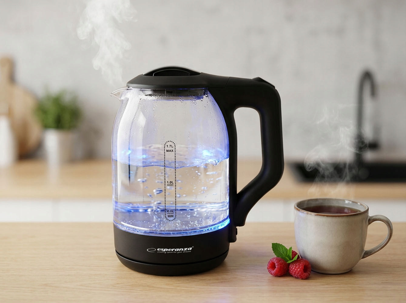 ELECTRIC KETTLE GLASS WIRELESS LED BACKLIGHT 1,7L 1500W Model CZAJNIK BEZPRZEWODOWY Z PODŚWIETLENIEM LED SZKLANY