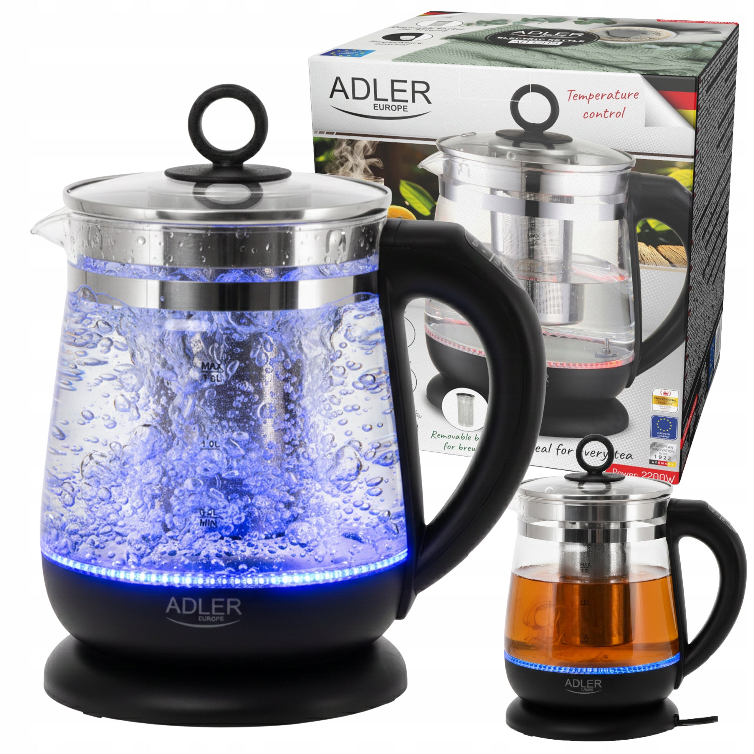 ELECTRIC KETTLE GLASS WIRELESS TEMP ADJUSTMENT LED 1,5L INFUSER