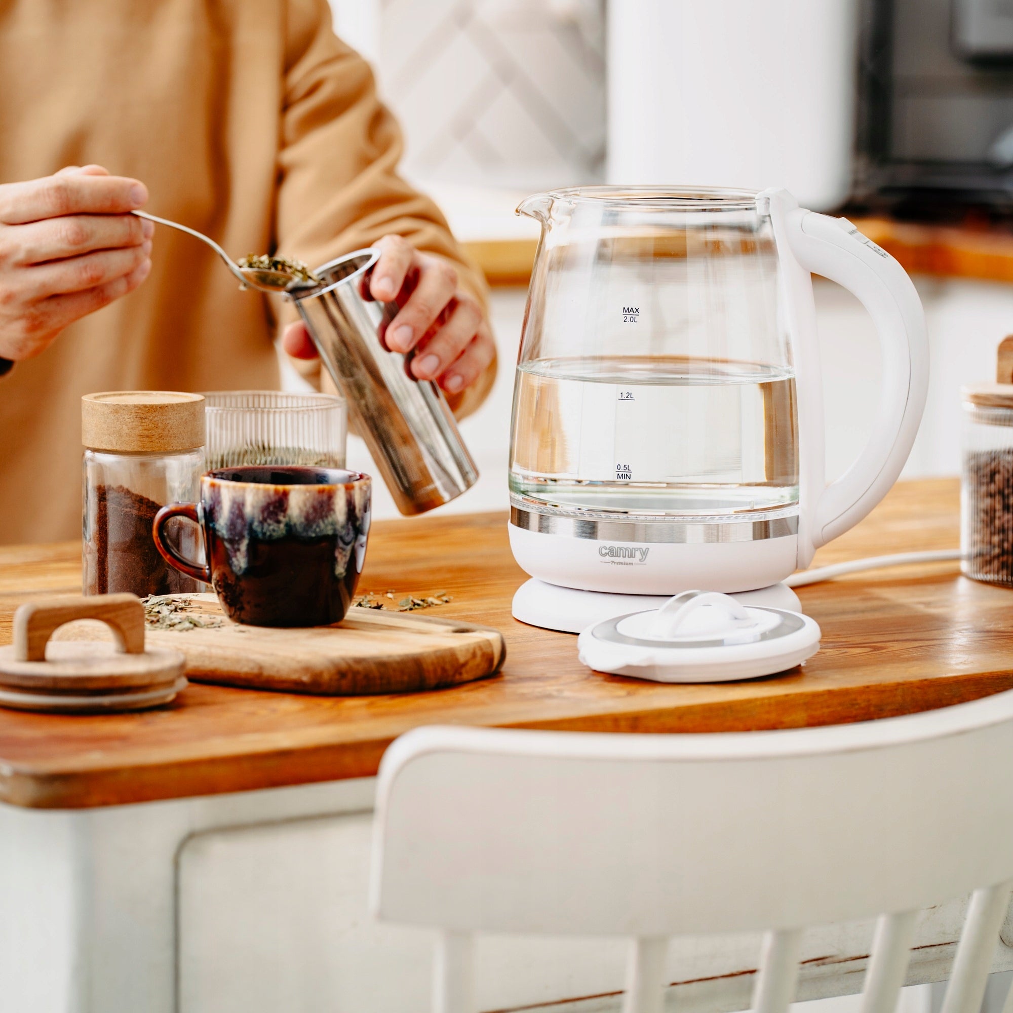 ELECTRIC KETTLE GLASS WIRELESS TEMP ADJUSTMENT LED INFUSER 2L Packaging status original