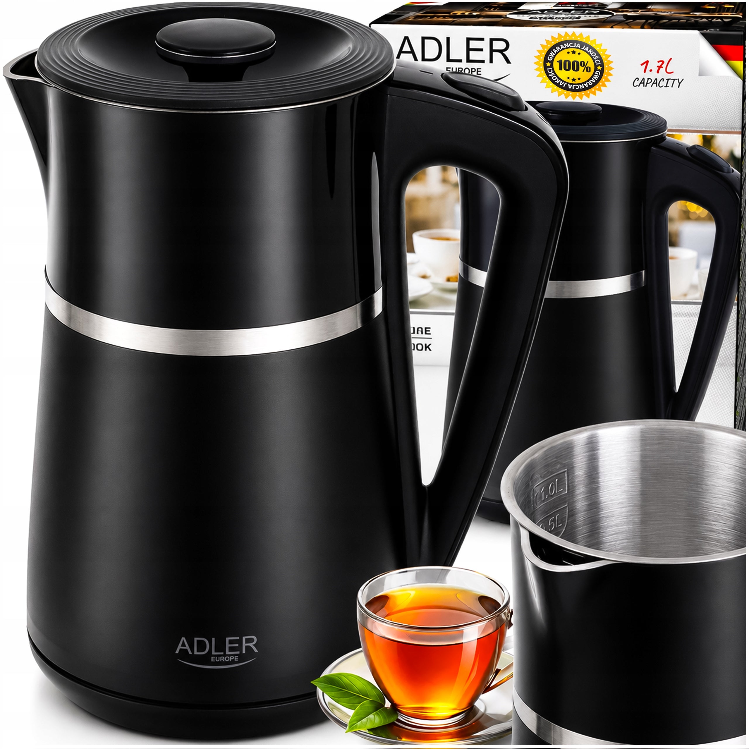 ELECTRIC KETTLE METAL 1,7L 2200W STAINLESS STEEL STRONG SILENT BLACK