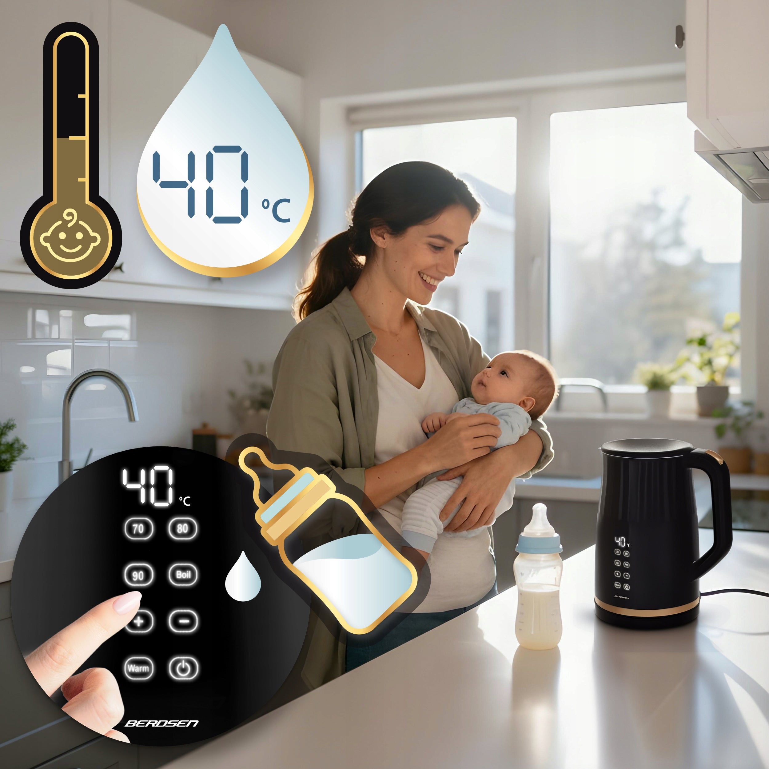 ELECTRIC KETTLE TEMPERATURE CONTROL 2200W TOUCH PANEL 1,7L BERDSEN Brand Berdsen