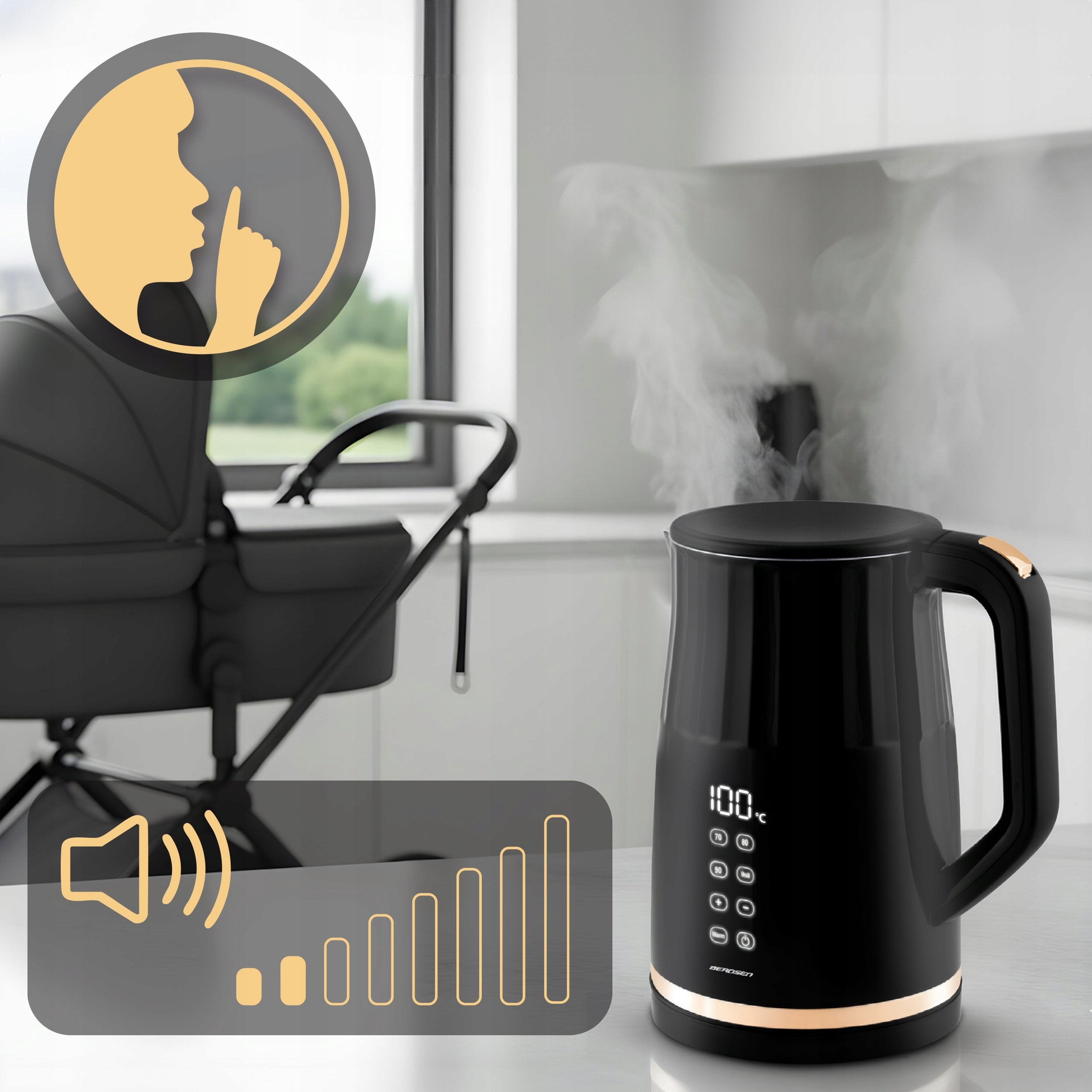 ELECTRIC KETTLE TEMPERATURE CONTROL 2200W TOUCH PANEL 1,7L BERDSEN Capacity 1.7 l