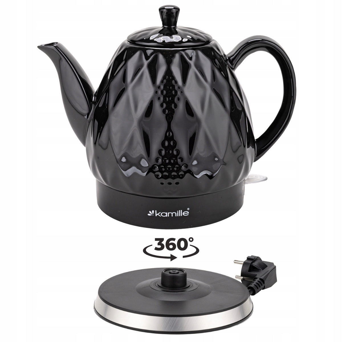 ELECTRIC KETTLE WIRELESS CERAMIC KAMILLE 1200 W 1,5 L black Model KM1728