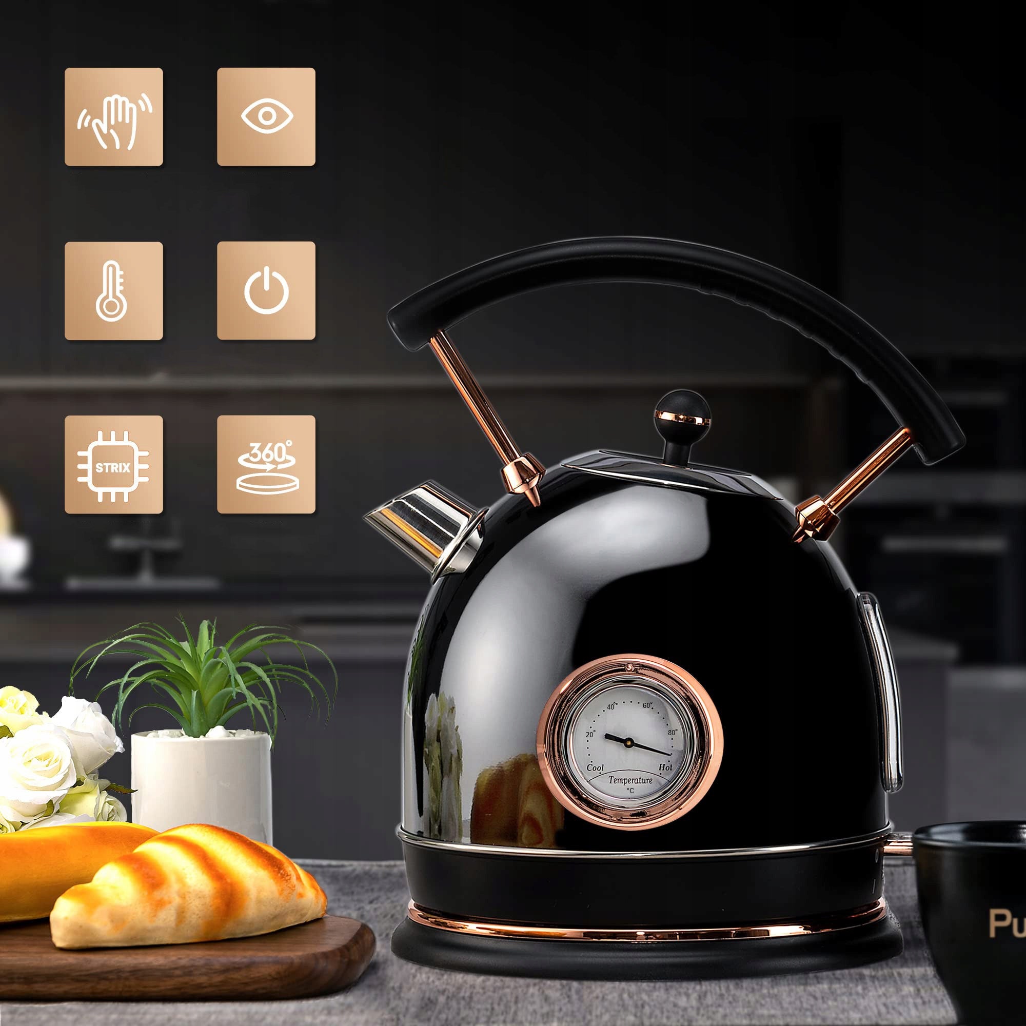 ELECTRIC KETTLE WIRELESS LED FASHIONABLE 1,8L 1500W INOX WITH THERMOMETER Manufacturer code Retro czajnik elektryczny
