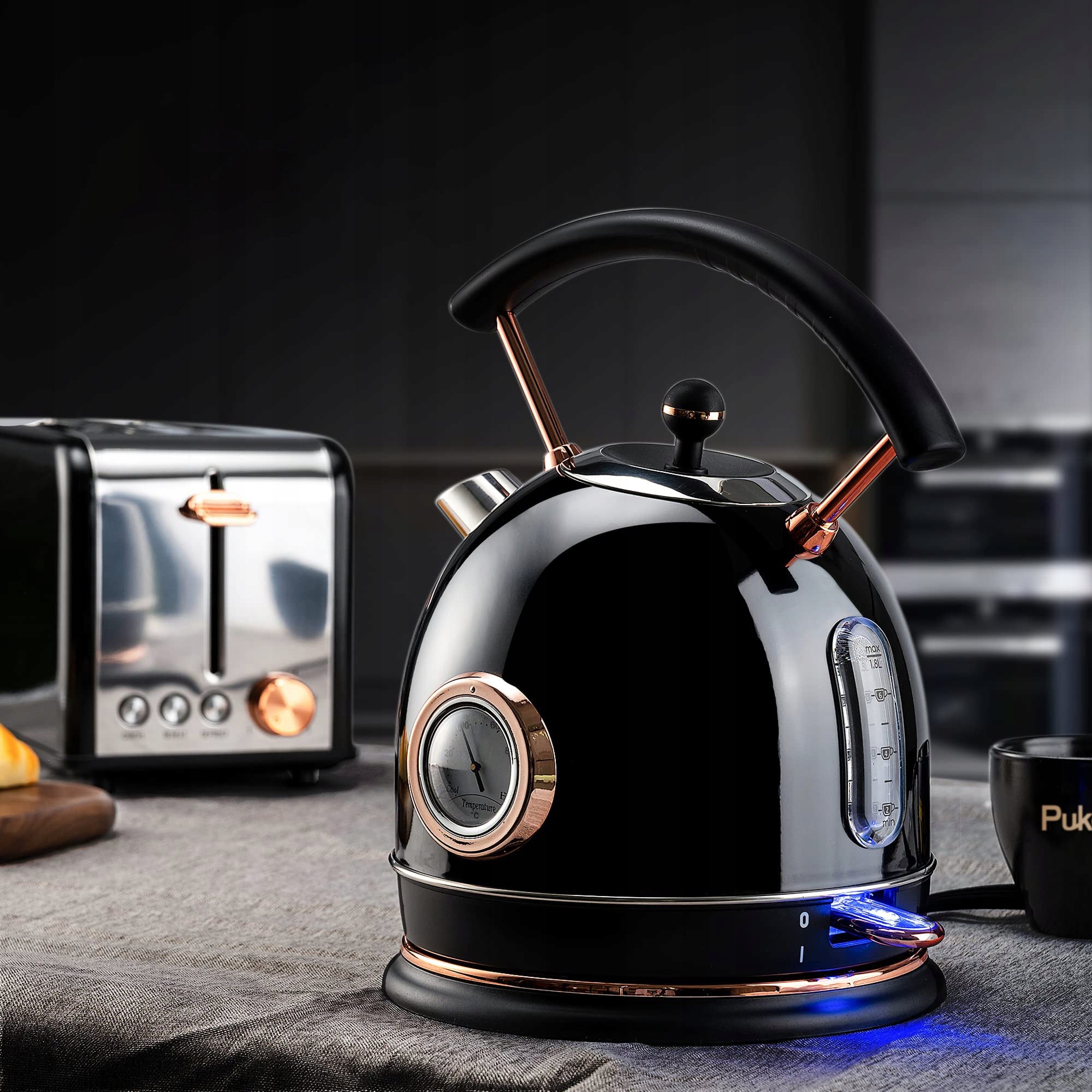 ELECTRIC KETTLE WIRELESS LED FASHIONABLE 1,8L 1500W INOX WITH THERMOMETER Packaging status original