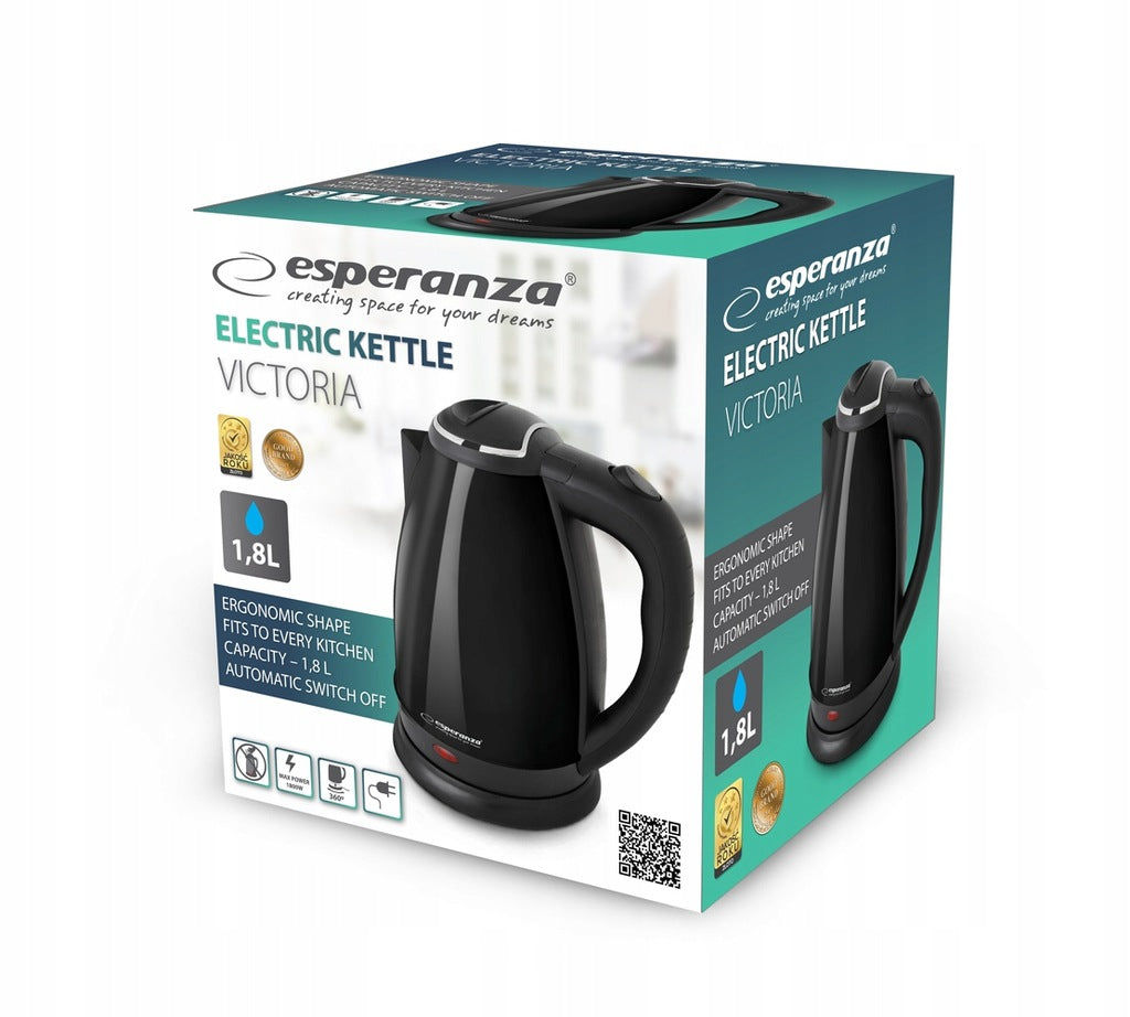 ELECTRIC KETTLE WIRELESS QUIET STAINLESS STEEL ESPERANZA 1.8L Dominant color black