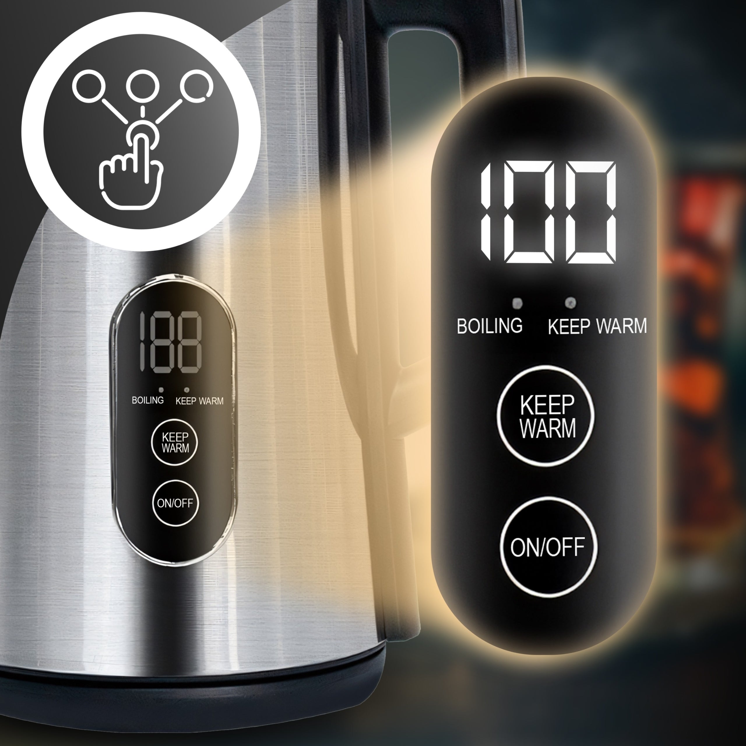 ELECTRIC KETTLE WIRELESS TOUCH 1800W TEMPERATURE CONTROL 1,8L Dominant color silver/gray