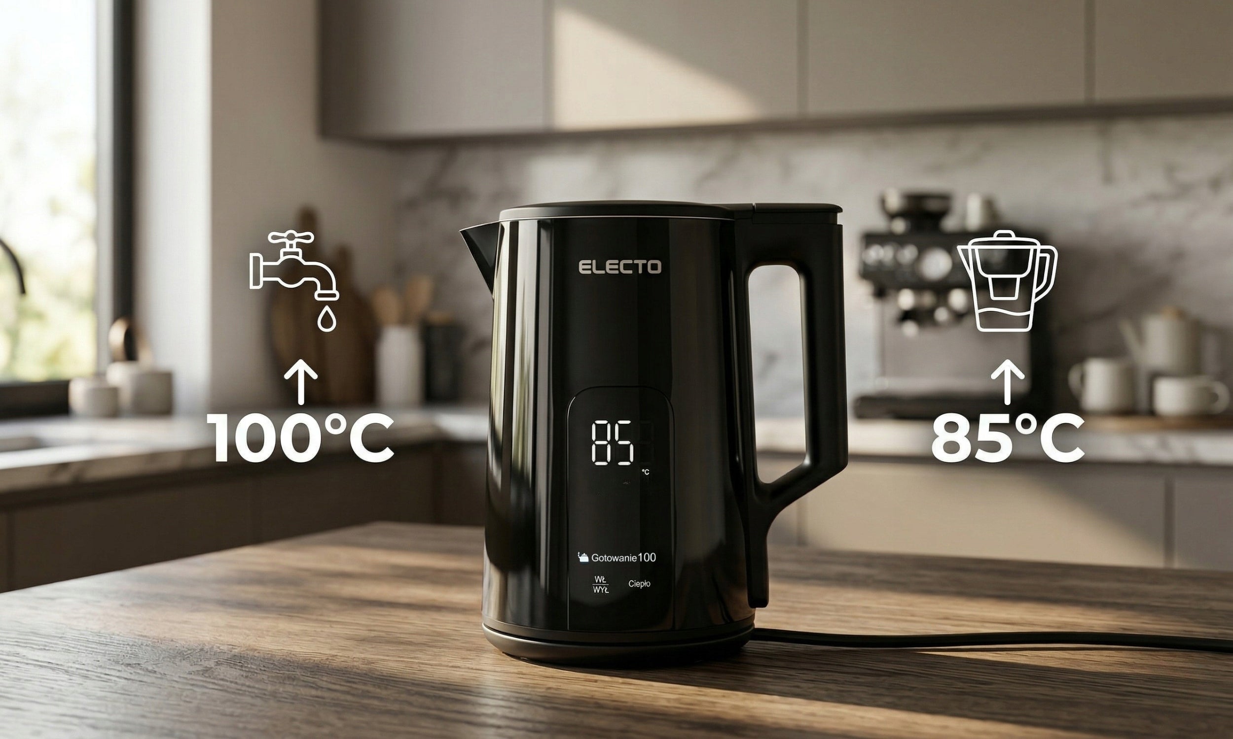 ELECTRIC KETTLE WITH TEMPERATURE CONTROL LED 1,7L STEEL BLACK 2200W Dominant color black