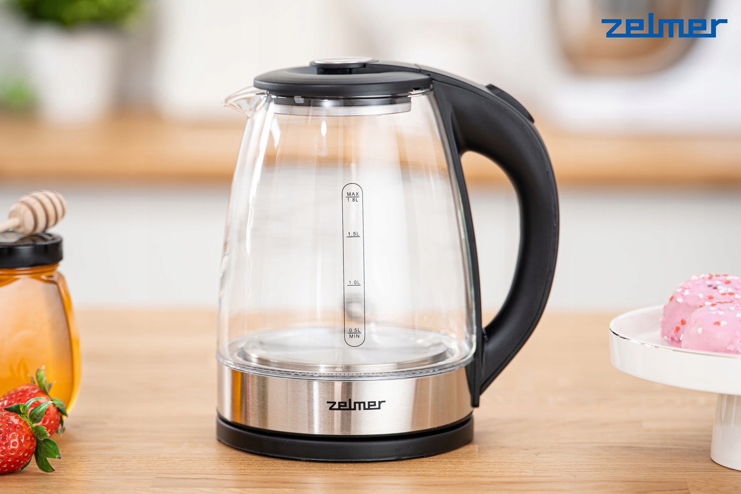 ELECTRIC KETTLE ZELMER GLASS STAINLESS STEEL BACKLIGHT LED 1,8L Packaging status original