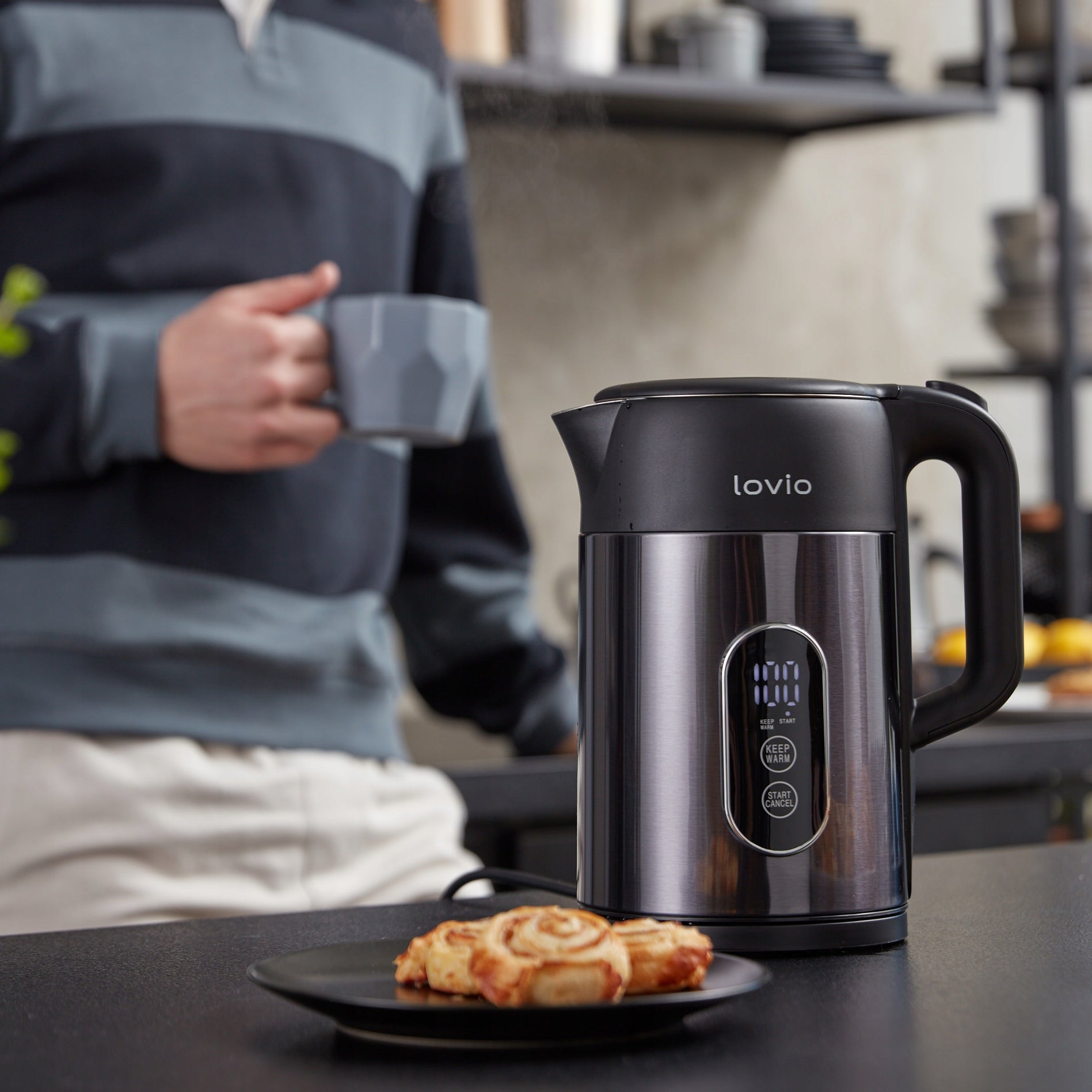 ELECTRIC KETTLE wireless BLACK with temperature control TOUCH Model LVSEK001