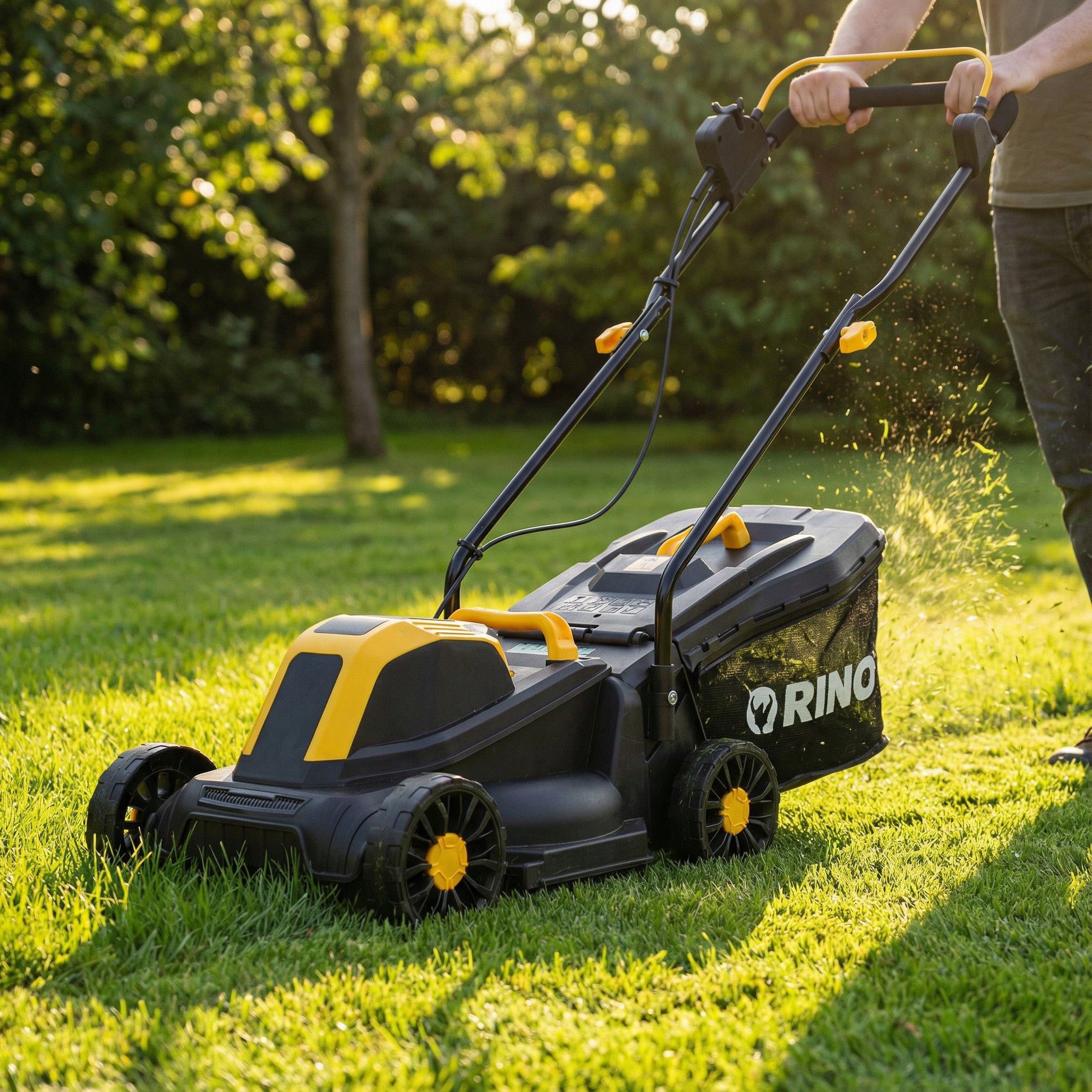 ELECTRIC LAWN MOWER ADJUSTMENT STRONG LIGHT 32CM LARGE BASKET 32L 2000 Brand Rino