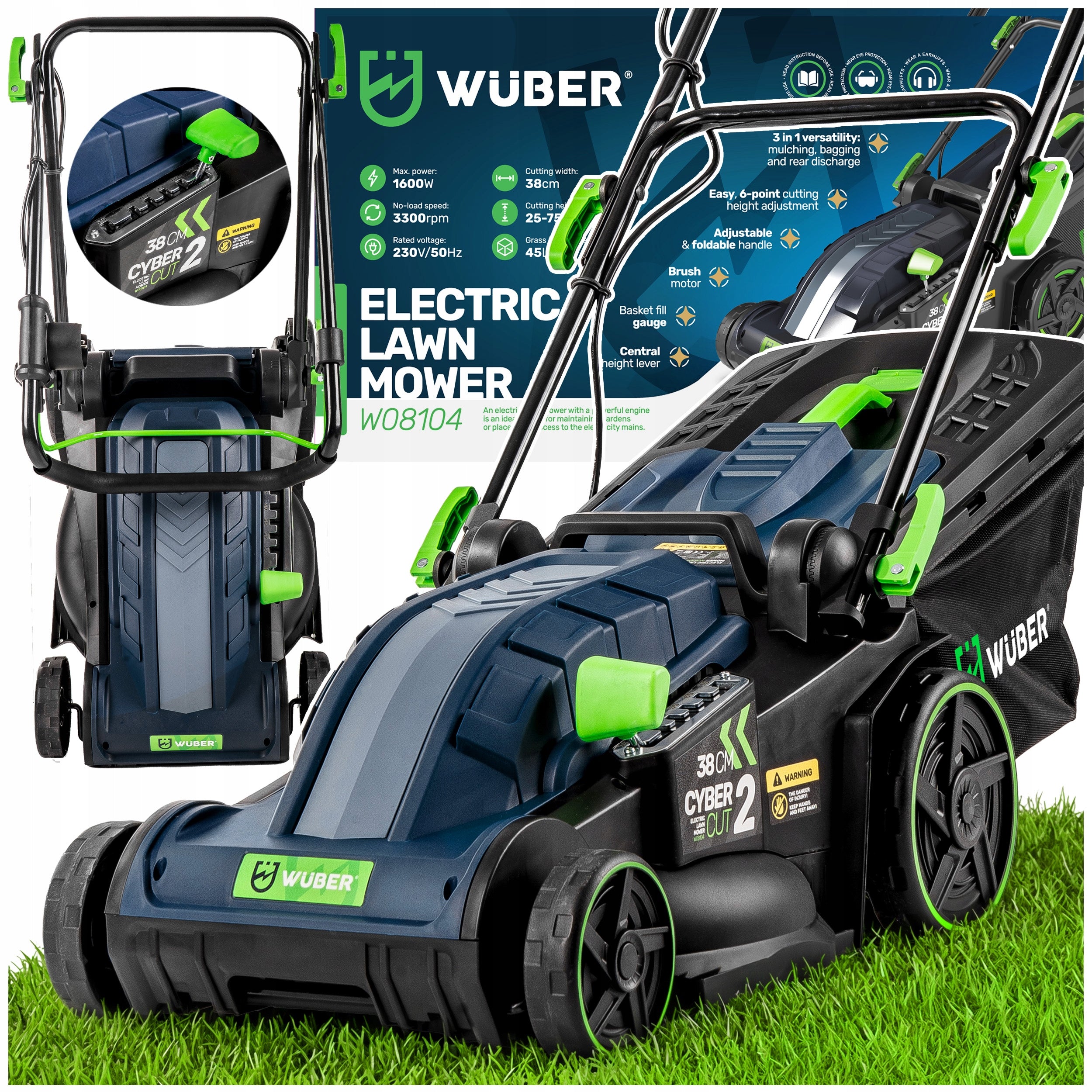 ELECTRIC LAWN MOWER WITH MULCHING ADJUSTMENT HEIGHT LIGHT STRONG 45L