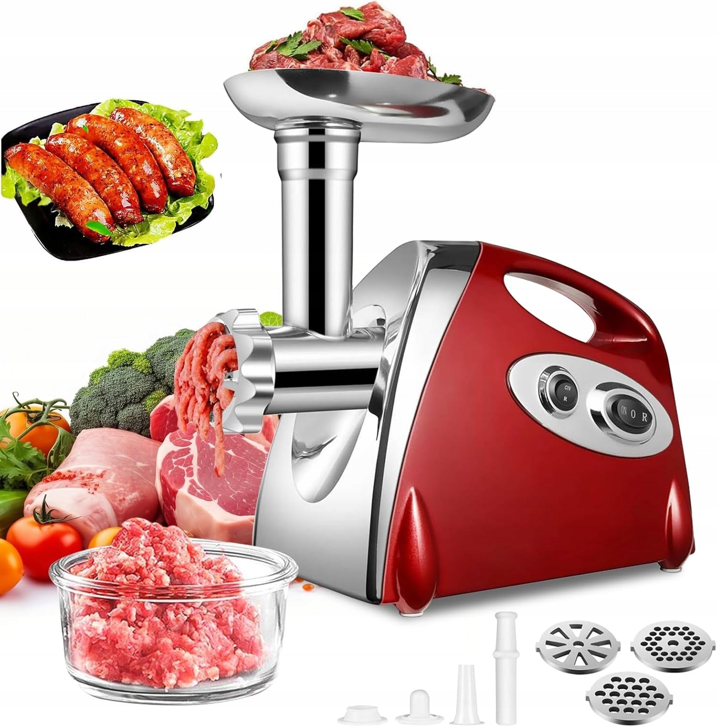 ELECTRIC MEAT GRINDER + SAUSAGE CAP 2800W RED Manufacturer code 5908455610964