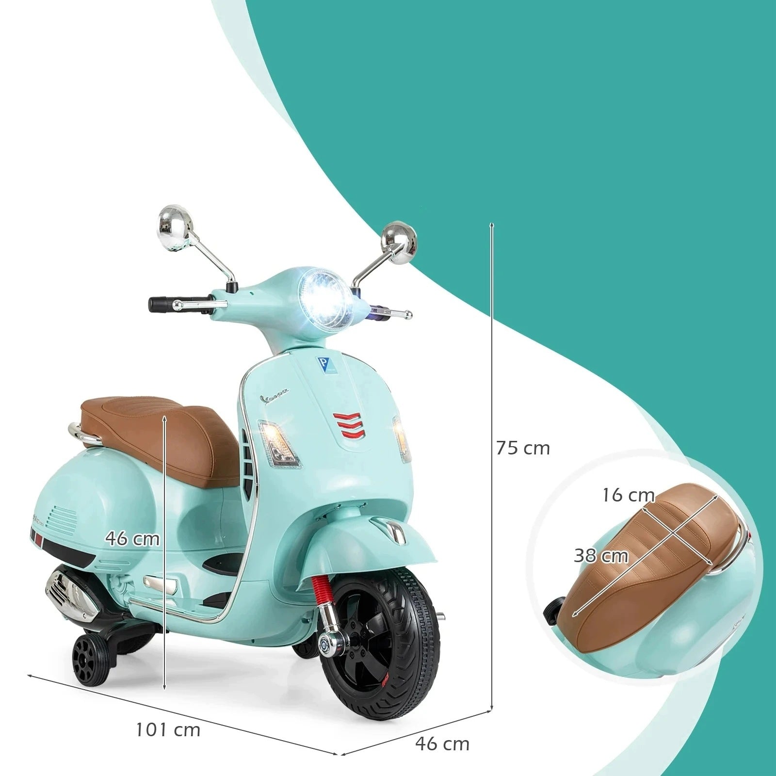 ELECTRIC MOTORCYCLE FOR CHILDREN VESPA BLUE 3-6 YEARS POWER 30W Brand Costway