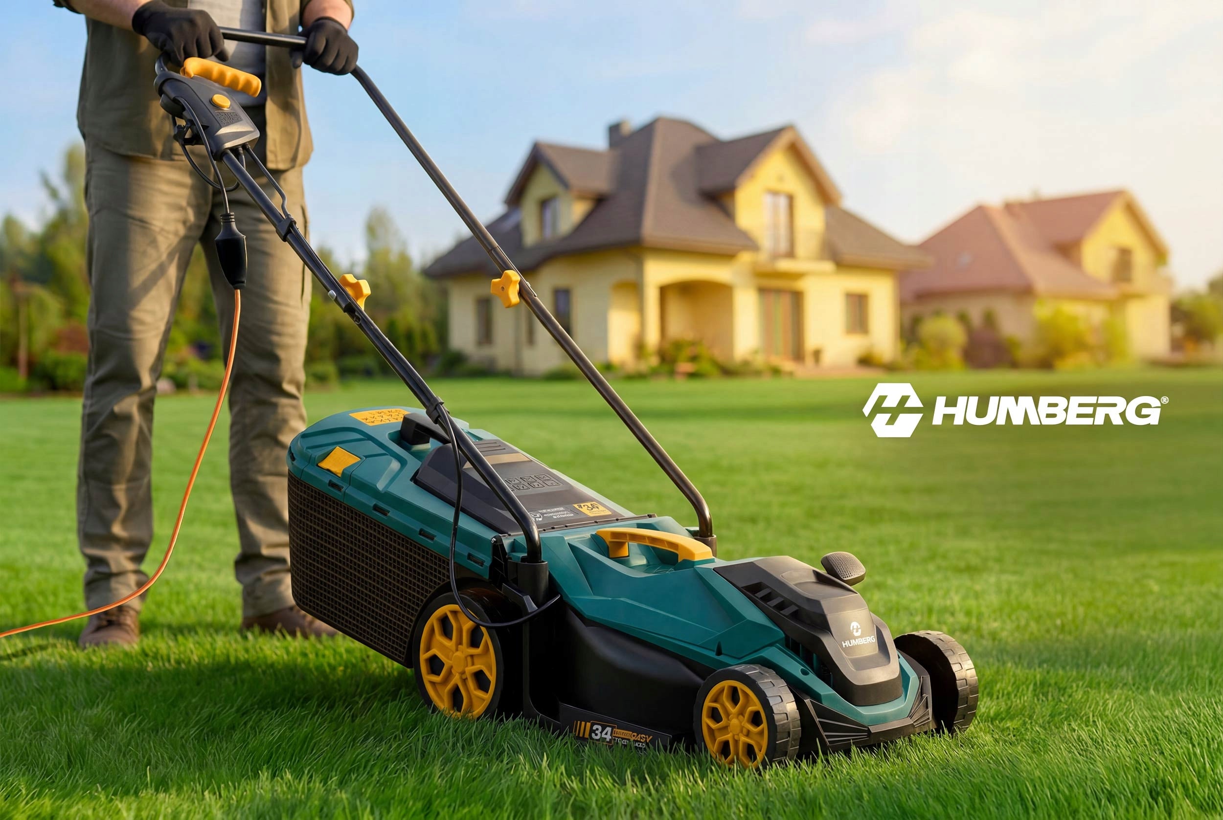 ELECTRIC MOWER LIGHT STRONG FOR GRASS WITH ADJUSTMENT 1400W 34CM HUMBERG Brand HUMBERG