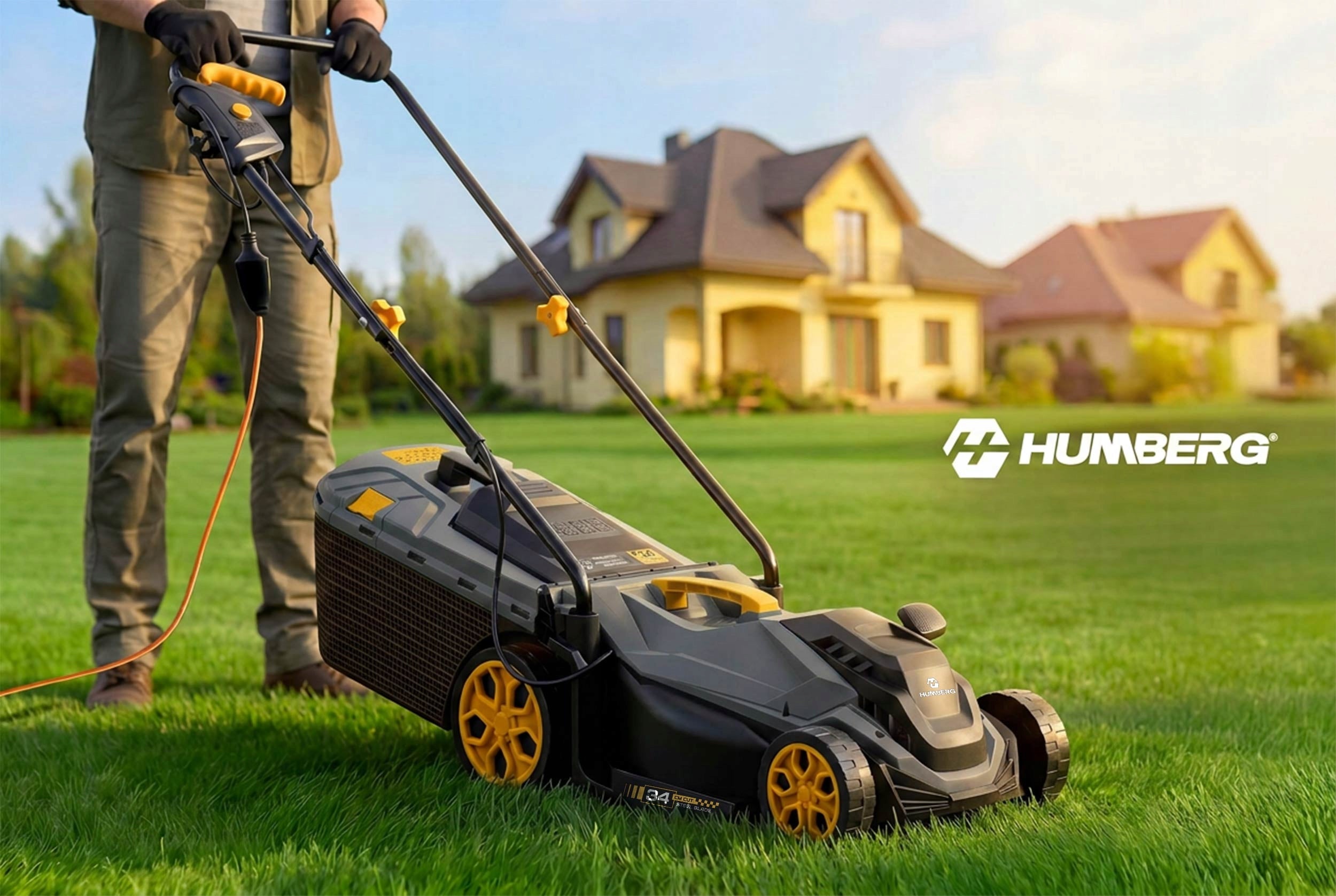 ELECTRIC MOWER LIGHT STRONG FOR GRASS WITH ADJUSTMENT 1400W 34CM HUMBERG Brand HUMBERG