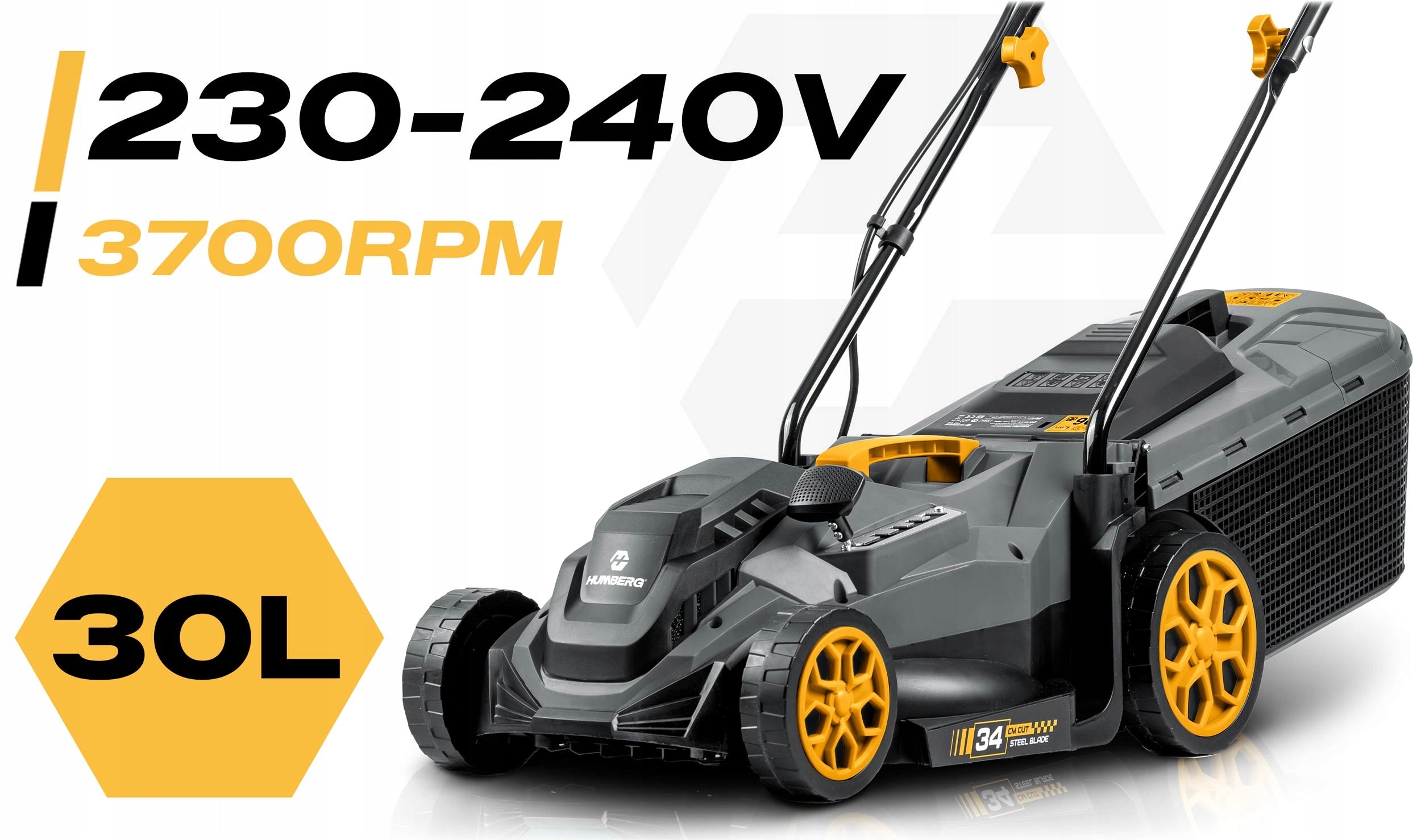 ELECTRIC MOWER LIGHT STRONG FOR GRASS WITH ADJUSTMENT 1400W 34CM HUMBERG Model HM-612