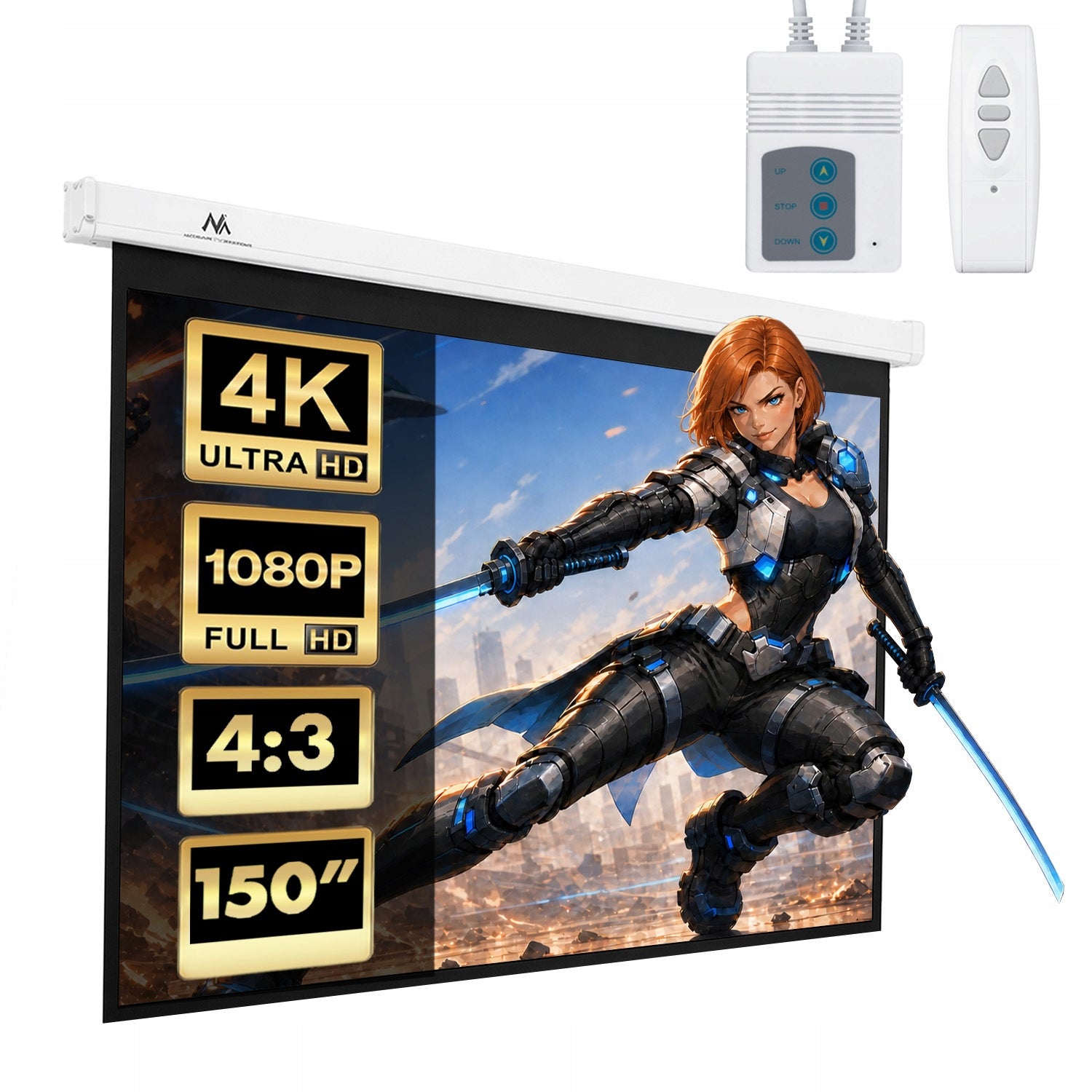 ELECTRIC PROJECTION SCREEN 150" 300x220cm 4:3 MACLEAN MC-552 + PILOT