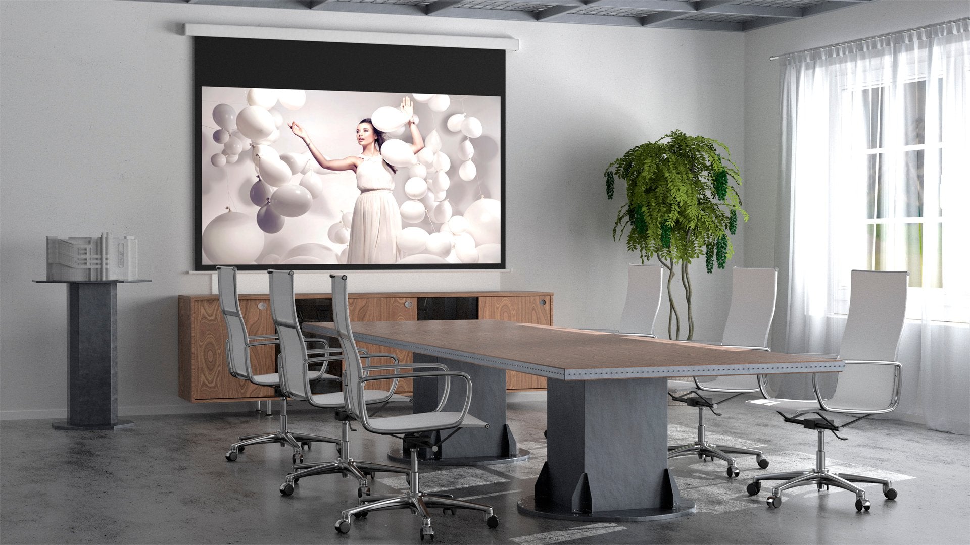 ELECTRIC PROJECTION SCREEN FOR REMOTE CONTROL 170x105 MW Brand Kraftmann