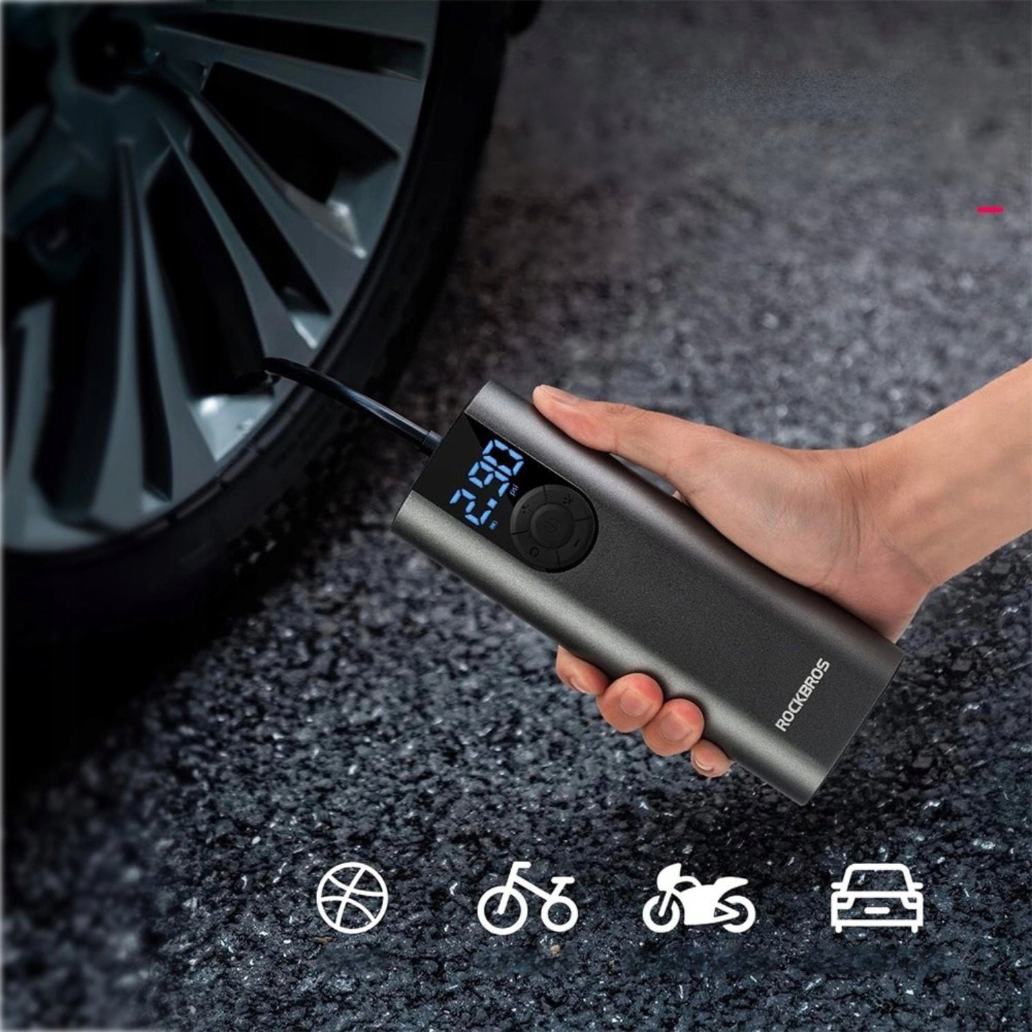 ELECTRIC PUMP FOR TIRES, BICYCLE, MOTORCYCLE 150PSI 5200mAh USB-C ROCKBROS Dominant material aluminum