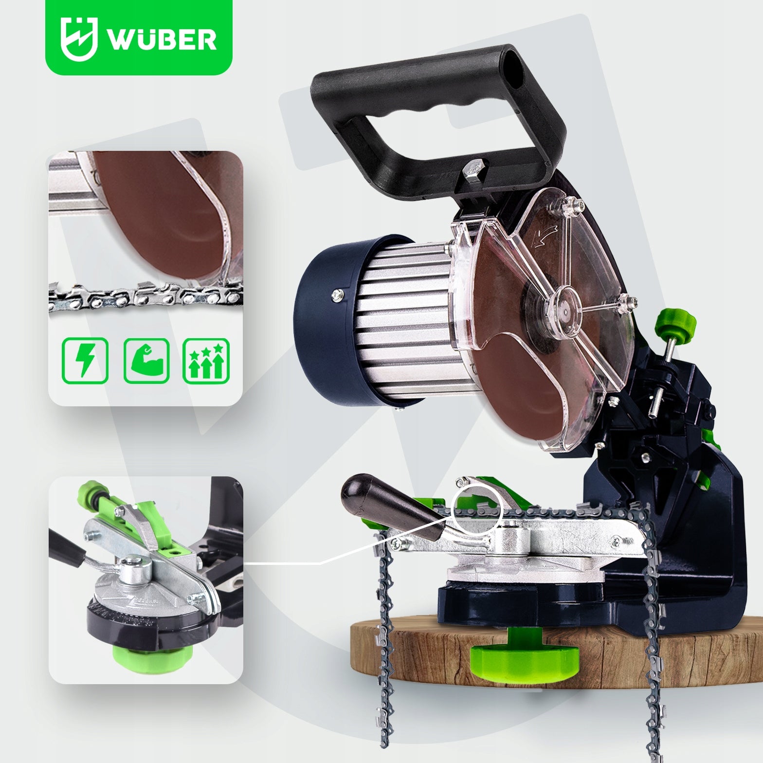 ELECTRIC SAW CHAIN SHARPENER 2X LED SHARPENING DISC Brand Wuber