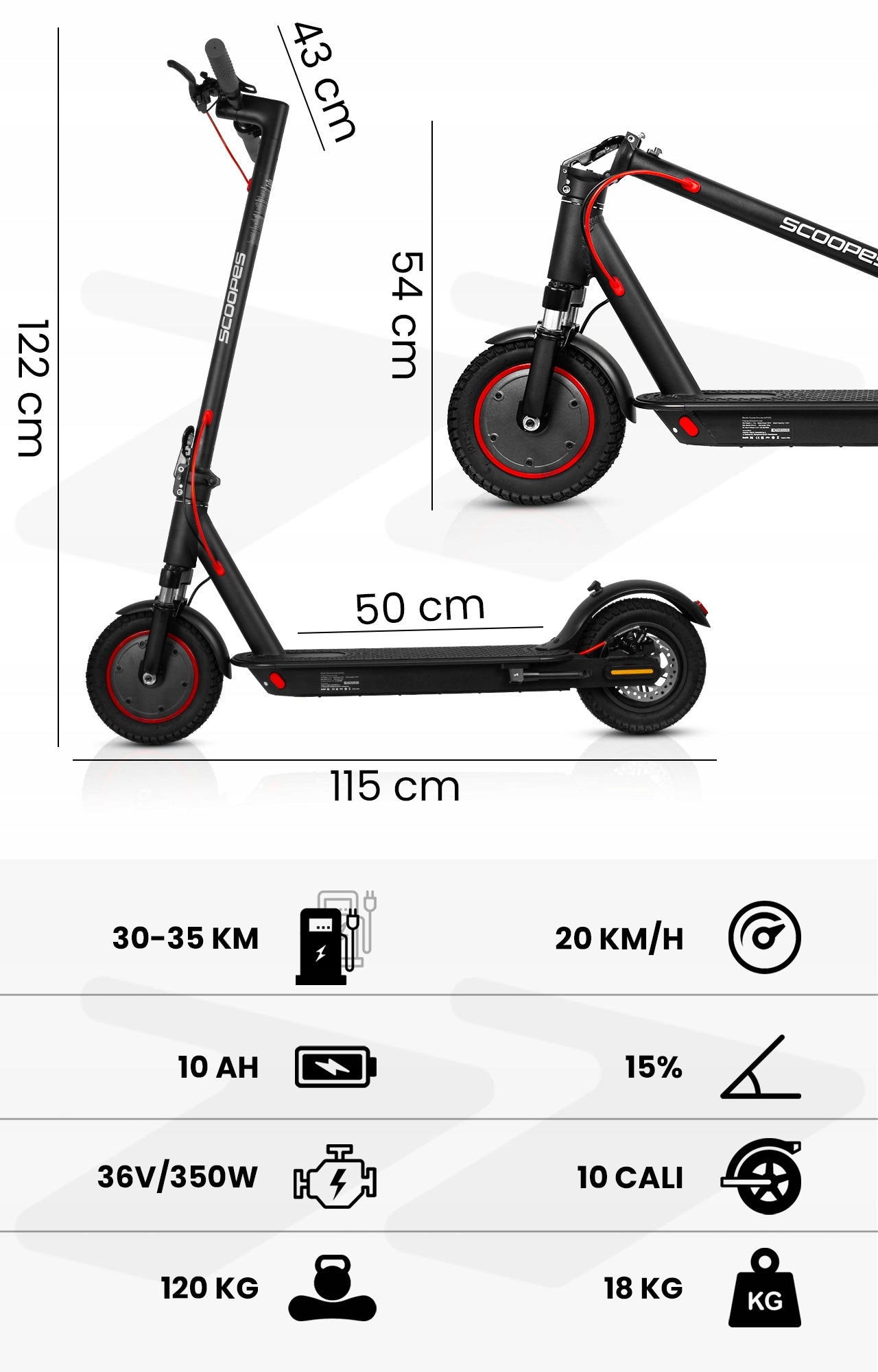ELECTRIC SCOOTER 10 Ah 350W RANGE 35 HP LARGE WHEELS 10" WITH SHOCK ABSORPTION Packaging status original