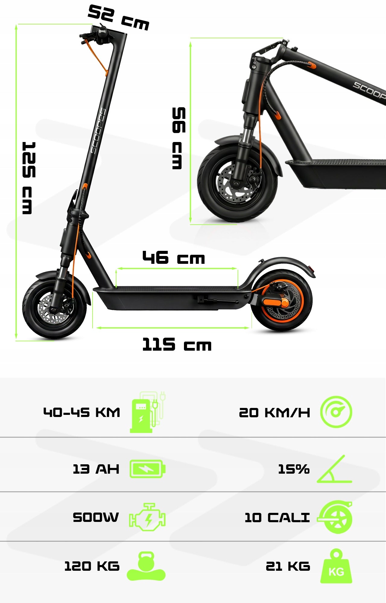 ELECTRIC SCOOTER FOR ADULTS OFF-ROAD SHOCK ABSORPTION 13AH 500W 45 KM Manufacturer code 114063