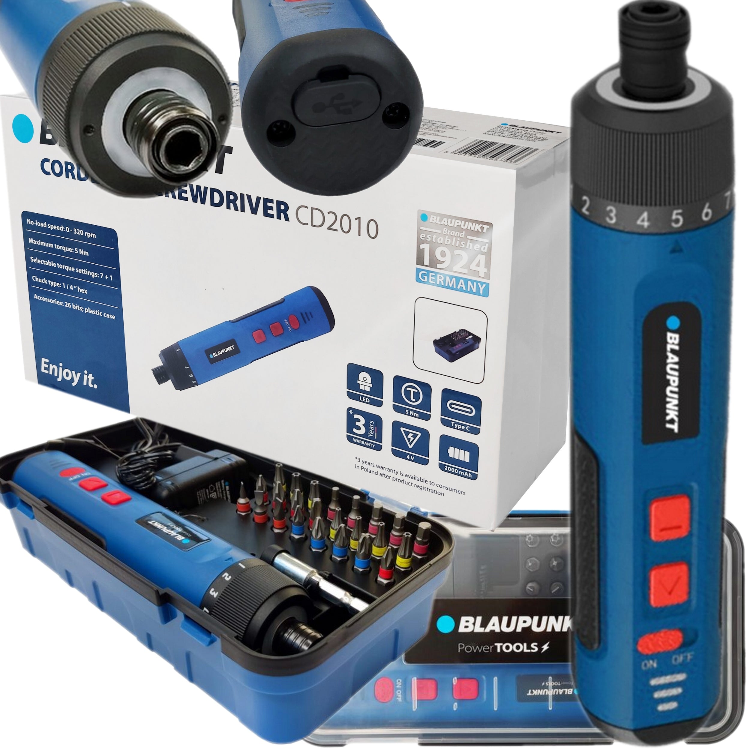 ELECTRIC SCREWDRIVER CORDLESS SCREWDRIVER 4V BLAUPUNKT SET OF 26 BITS