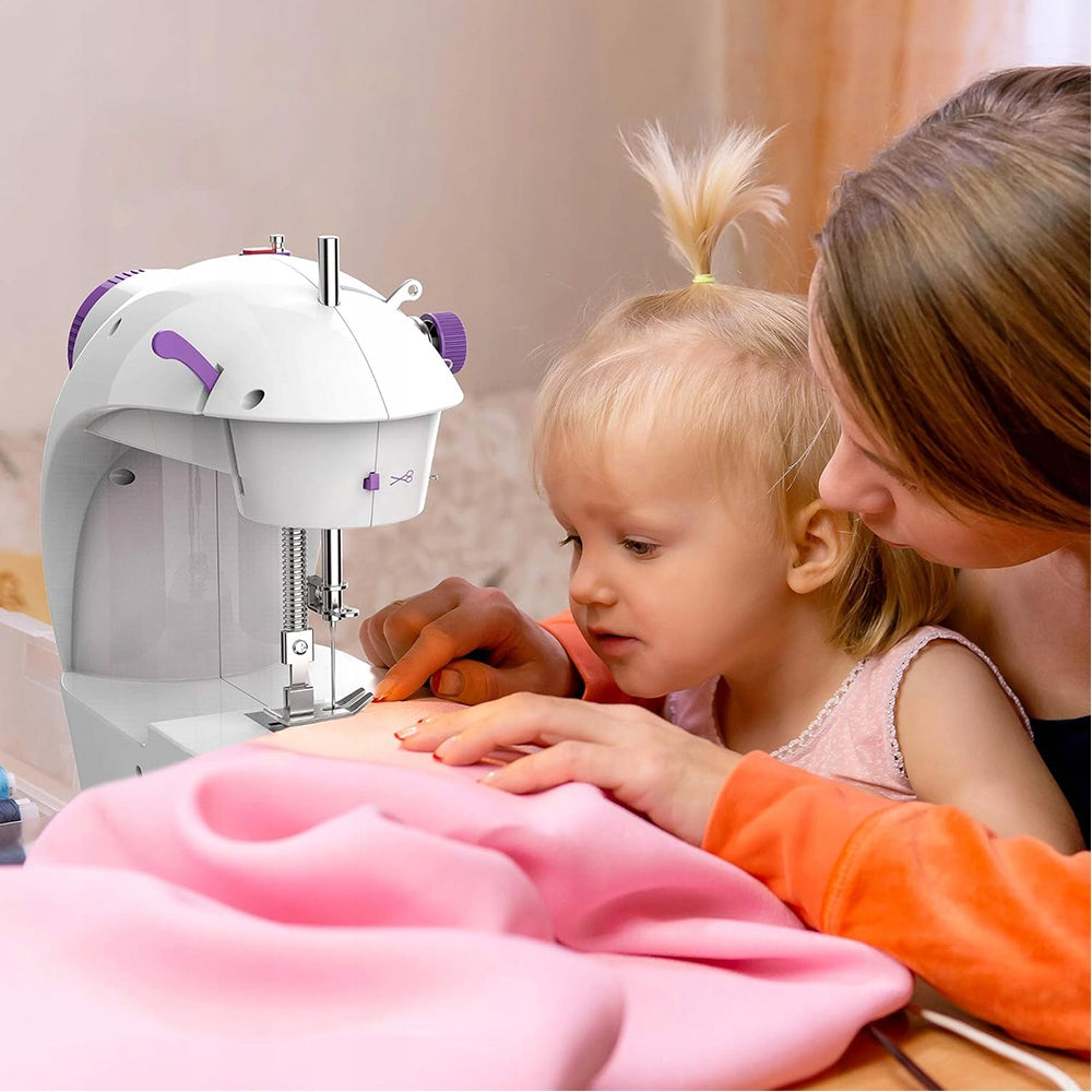 ELECTRIC SEWING MACHINE SMALL WITH PEDAL FOR FABRIC AND THIN LEATHER Dominant color white