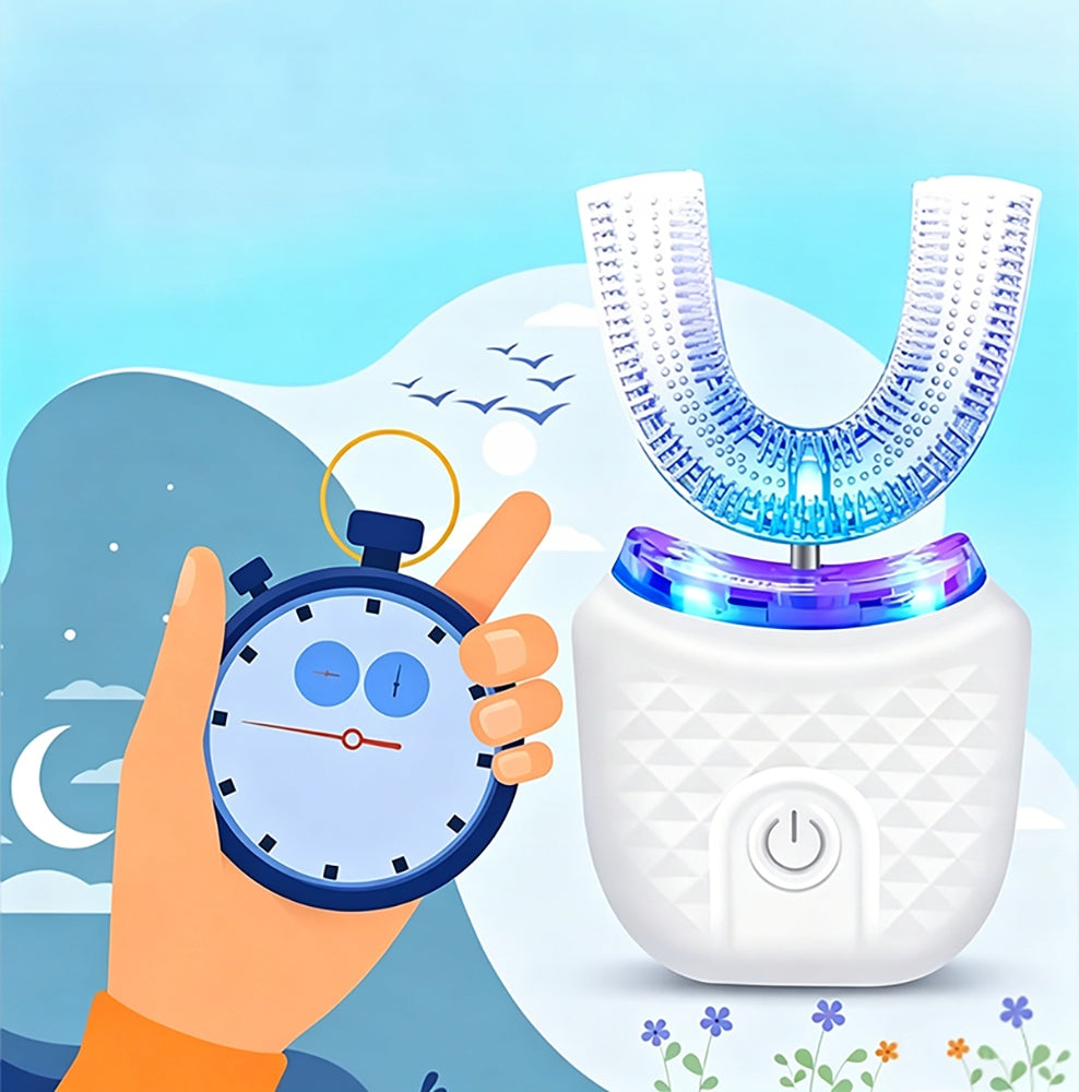 ELECTRIC SONIC TOOTHBRUSH 360 DEGREE USHAPE CHARGING STATION Dominant color white