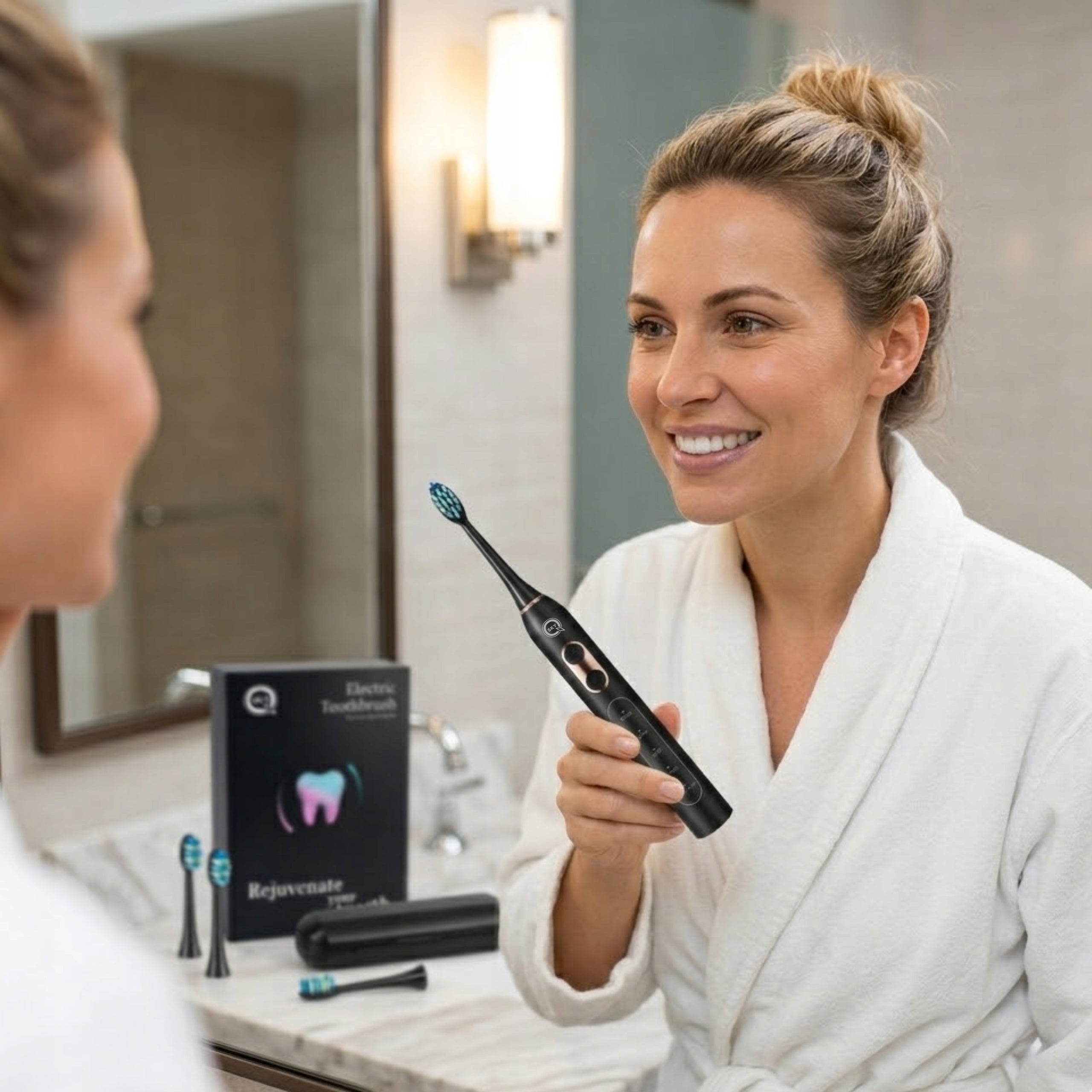 ELECTRIC SONIC TOOTHBRUSH BLACK 6 TIPS Brand Sarmocare