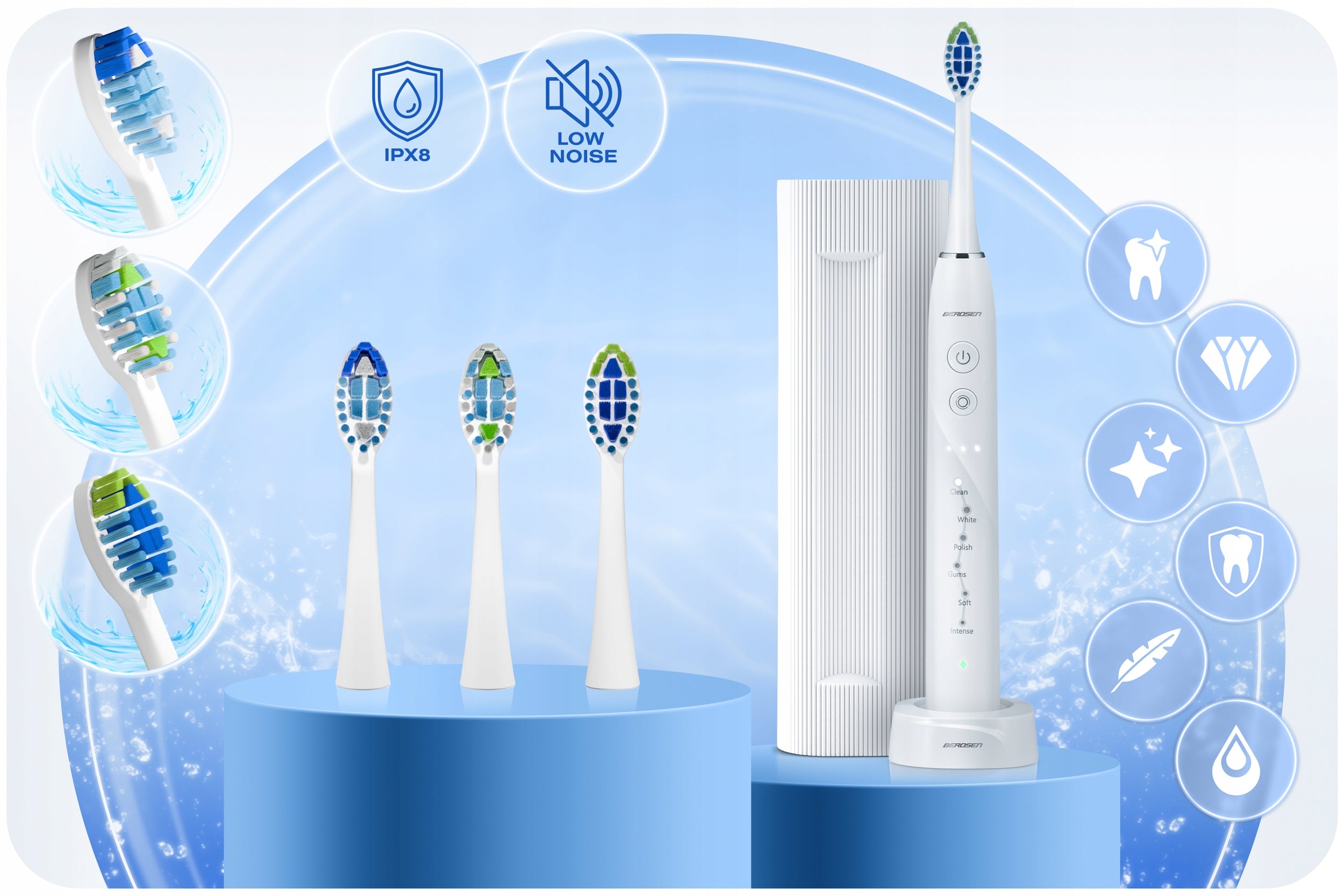 ELECTRIC SONIC TOOTHBRUSH + CASE + TIPS BERDSEN GALAXY Packaging status original