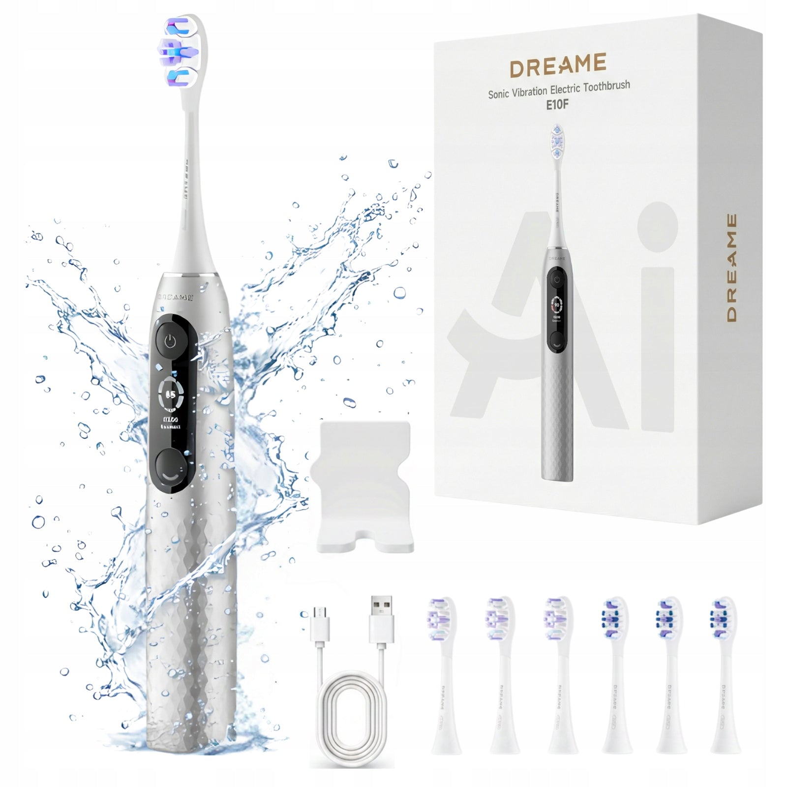 ELECTRIC SONIC TOOTHBRUSH DREAME E10F SILVER 6 TIPS