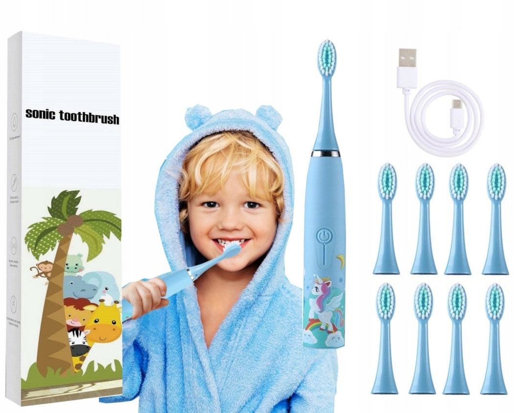 ELECTRIC SONIC TOOTHBRUSH FOR CHILDREN 8 USB TIPS Batteries included no