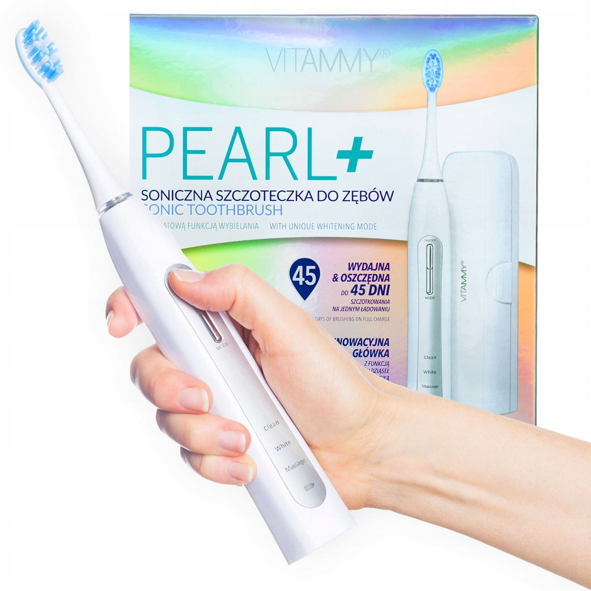 ELECTRIC SONIC TOOTHBRUSH VITAMMY PEARL+ 2TIPS +ETUI Brand VITAMMY