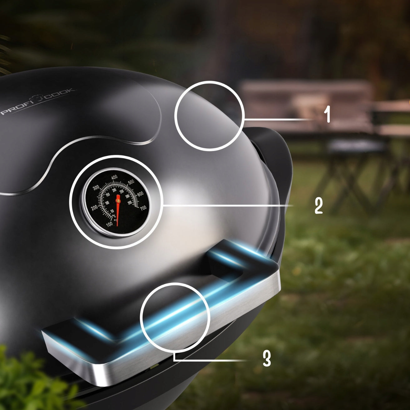 ELECTRIC STANDING AND TABLE GRILL WITH TEMP REGULATION PROFICOOK PC-BQS 1303 Model PC-BQS 1303