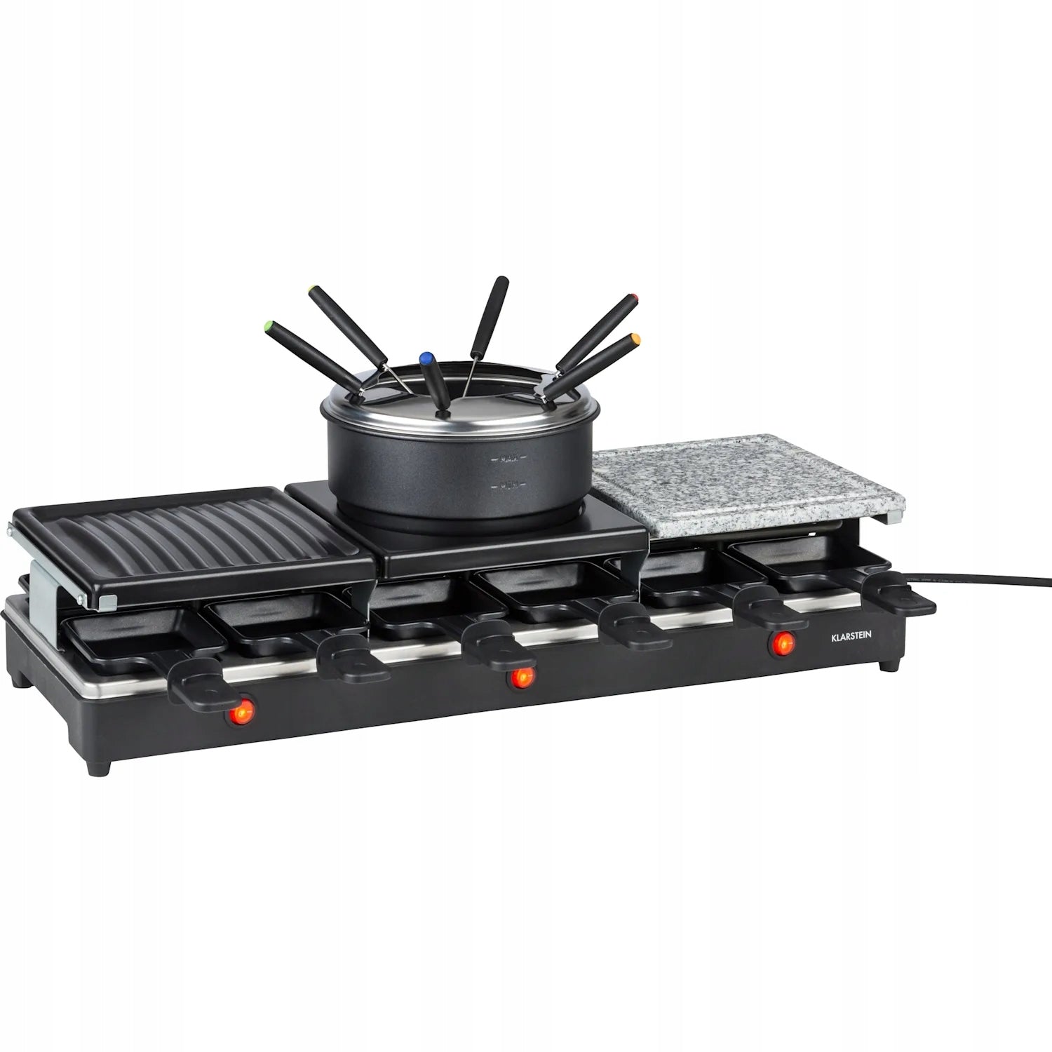 ELECTRIC TABLE GRILL 3IN1 RACLETTE FONDUE 1650W 12 PEOPLE POT BLACK