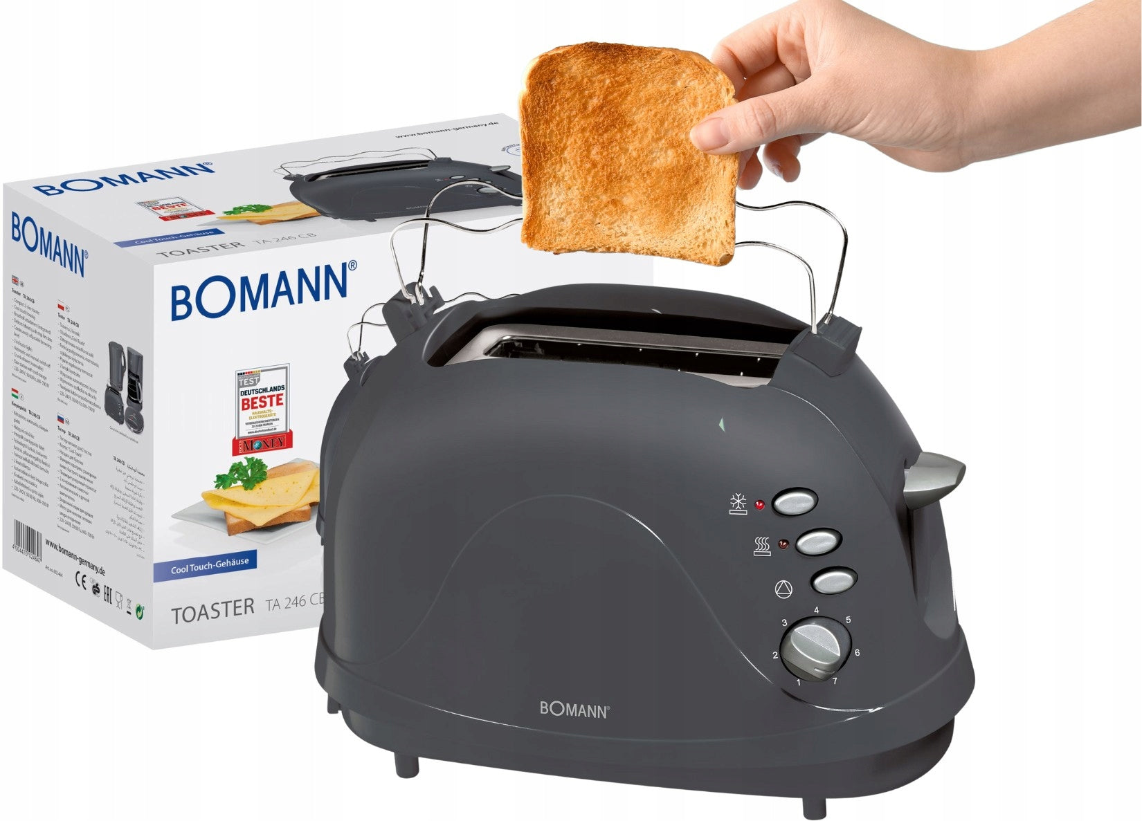 ELECTRIC TOASTER FOR 2 TOASTS, TOAST BOMANN TA 246 CB GREY