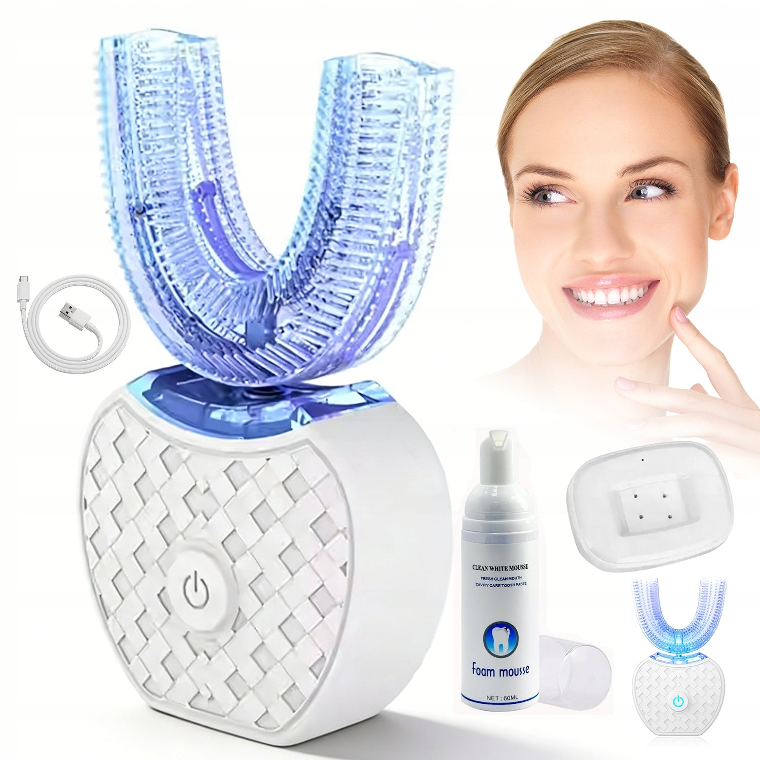 ELECTRIC TOOTHBRUSH SHAPE U WITH BLUE LED 4 MODES FAST