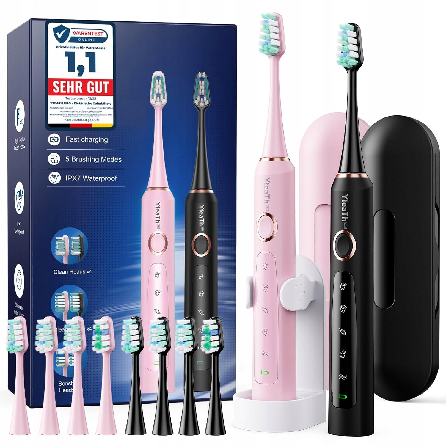 ELECTRIC TOOTHBRUSH YTEATH 2 PCS PINK + BLACK 1A205